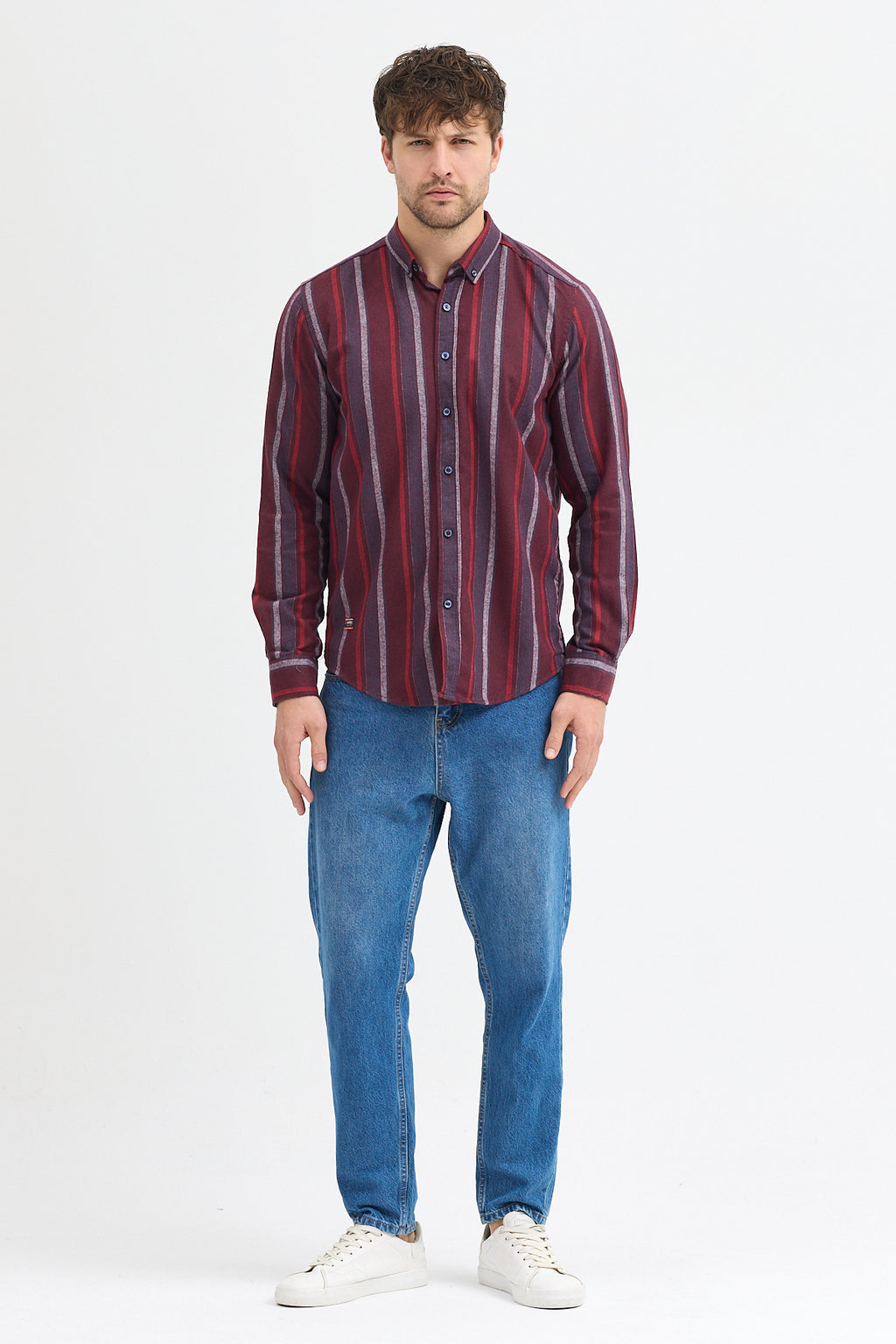 Cosplay Erkek Melanj Dikine Çizgili Button Down Regular Fit Gömlek