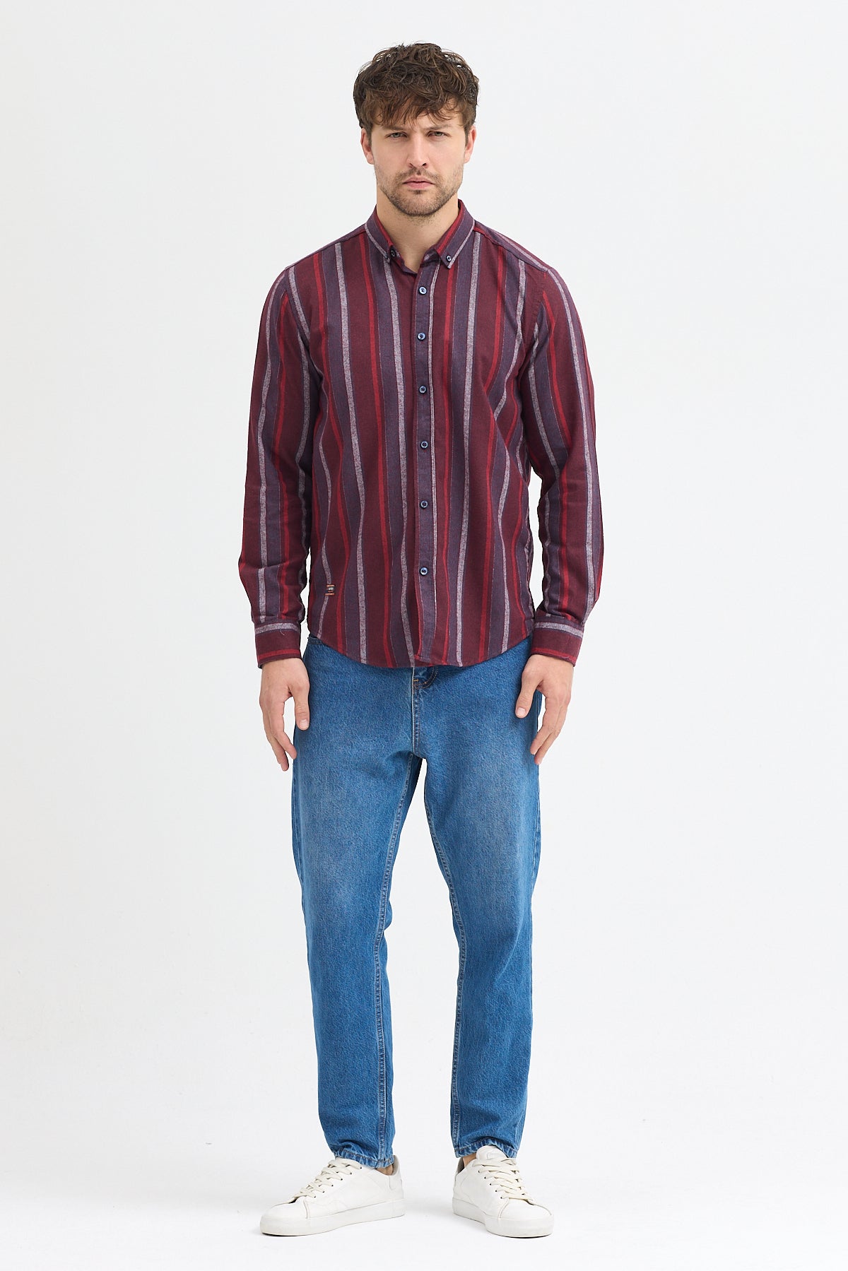 Cosplay Erkek Melanj Dikine Çizgili Button Down Regular Fit Gömlek