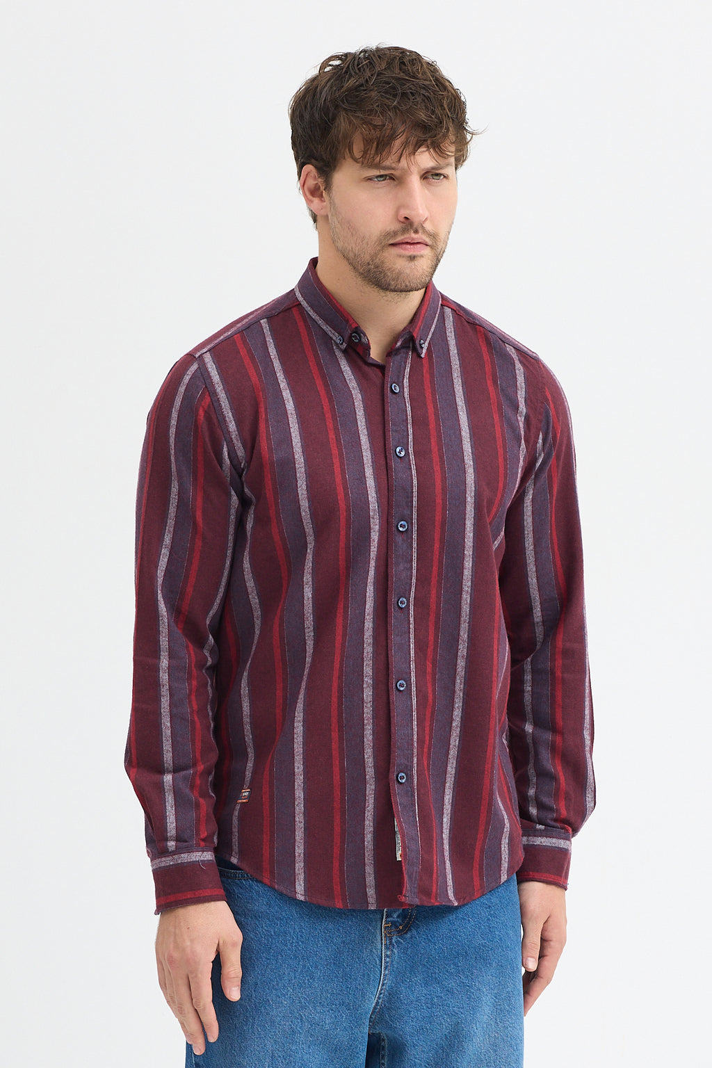 Cosplay Erkek Melanj Dikine Çizgili Button Down Regular Fit Gömlek