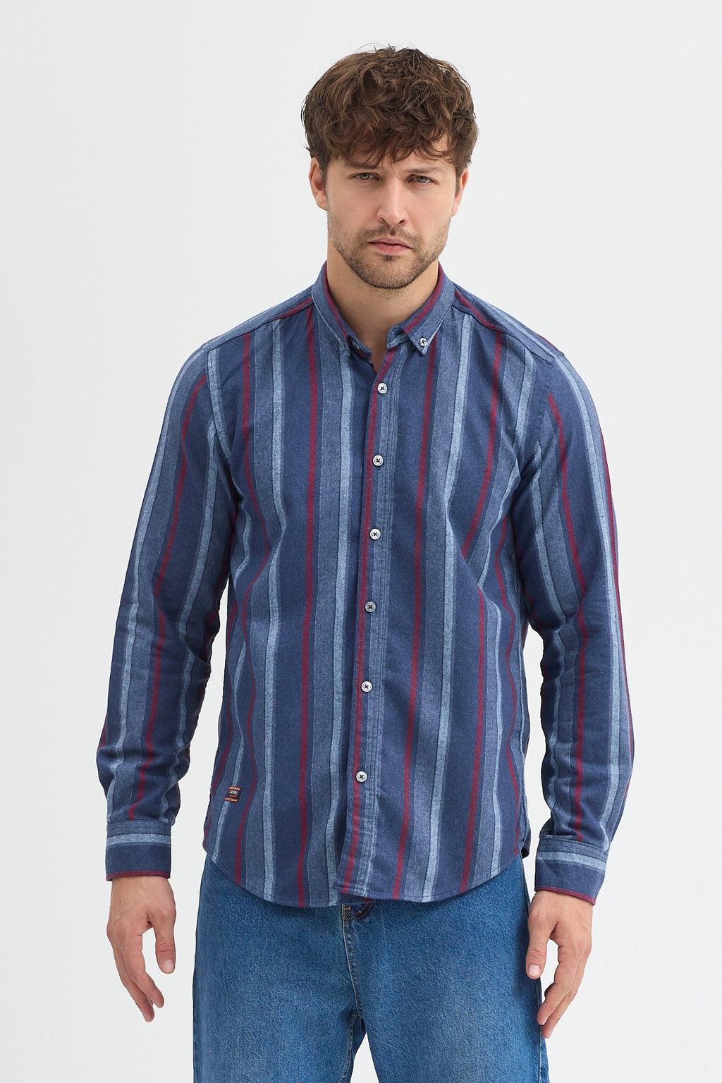 Cosplay Erkek Melanj Dikine Çizgili Button Down Regular Fit Gömlek