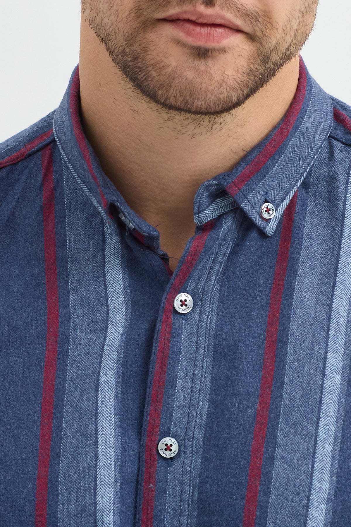 Cosplay Erkek Melanj Dikine Çizgili Button Down Regular Fit Gömlek