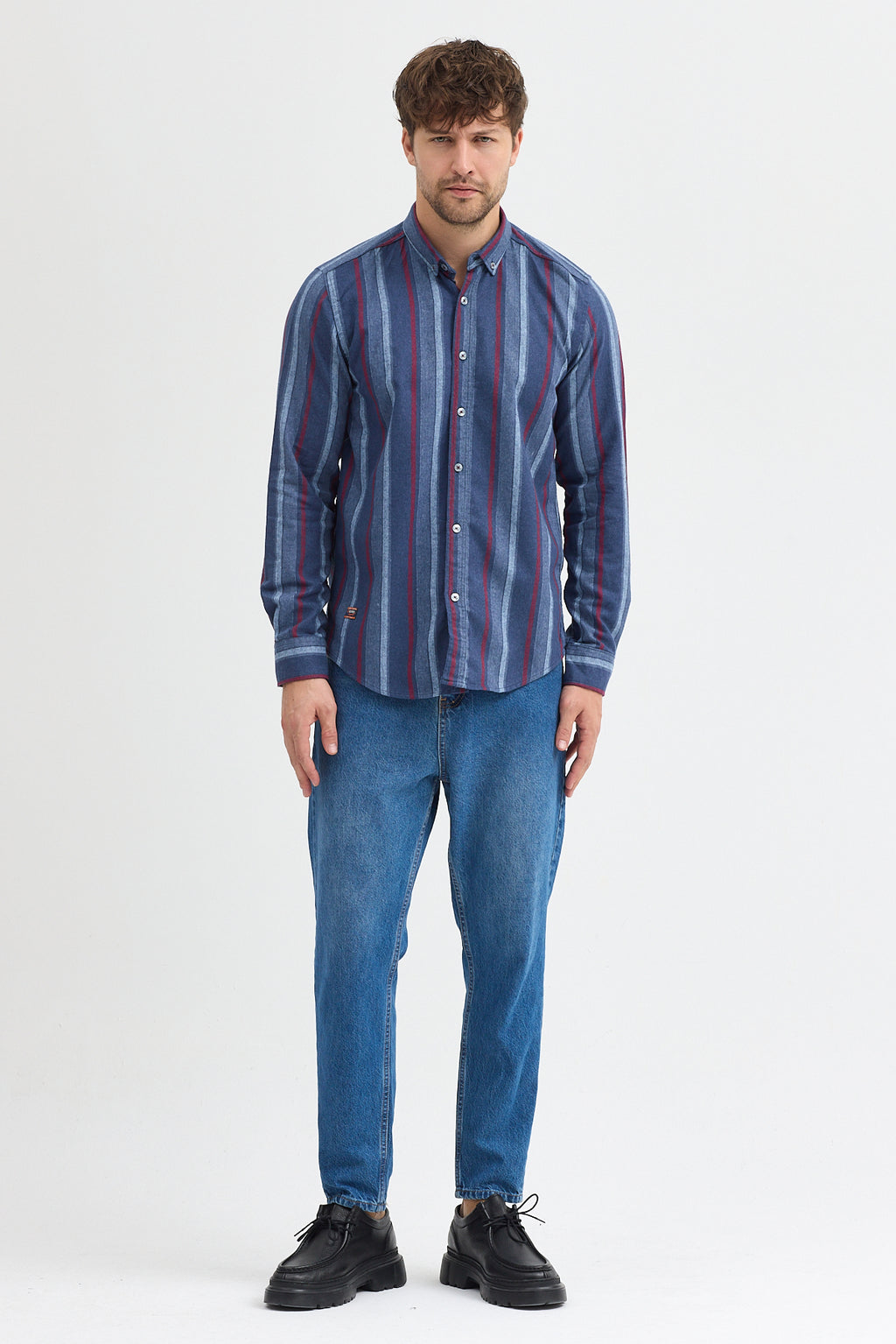 Cosplay Erkek Melanj Dikine Çizgili Button Down Regular Fit Gömlek