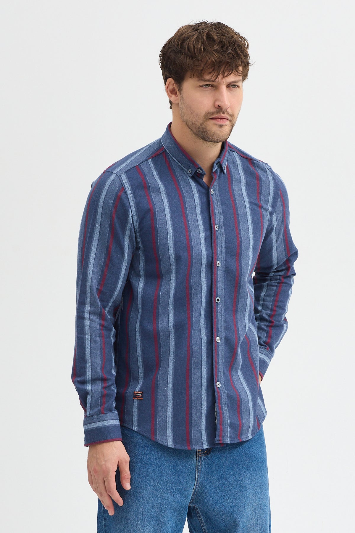 Cosplay Erkek Melanj Dikine Çizgili Button Down Regular Fit Gömlek