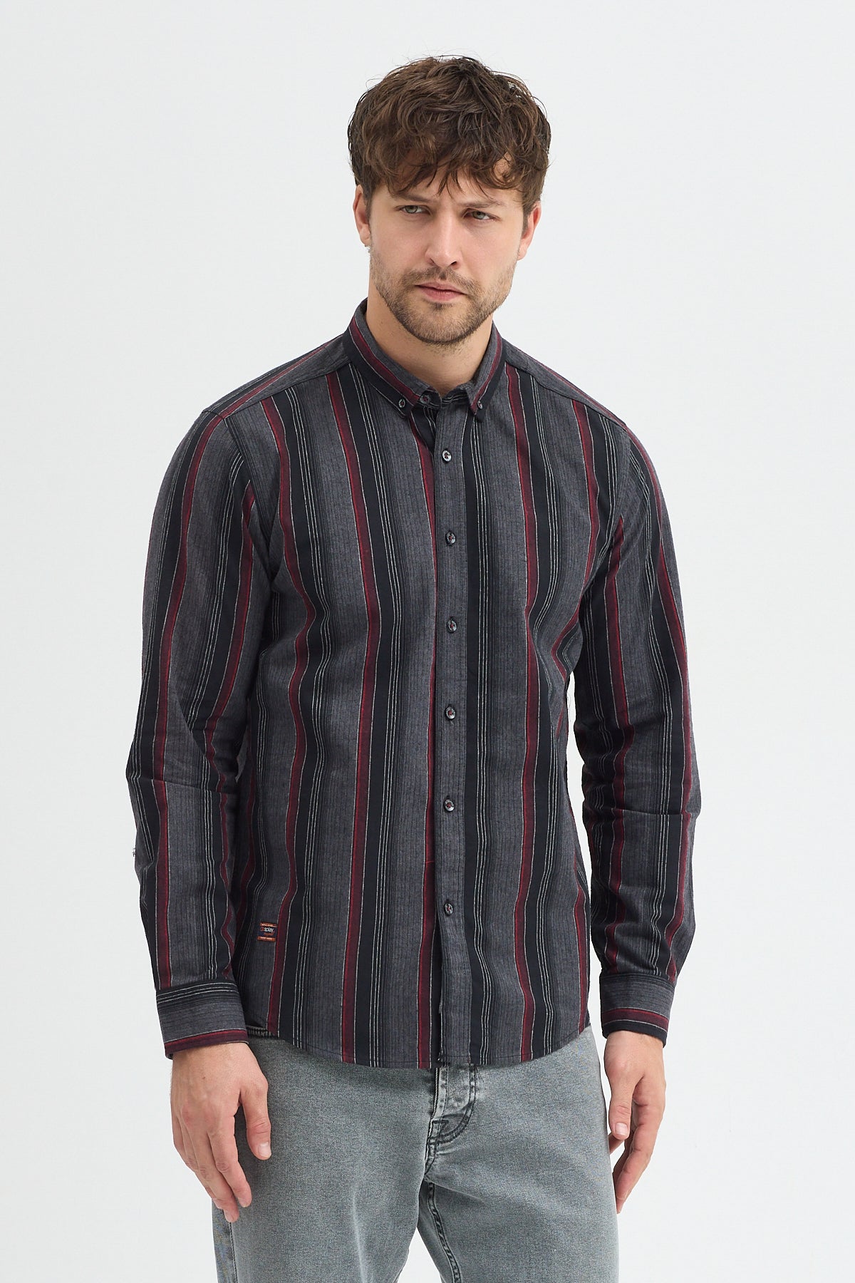 Cosplay Erkek Kalın Çizgili Regular Fit Pamuklu Uzun Kollu Gömlek