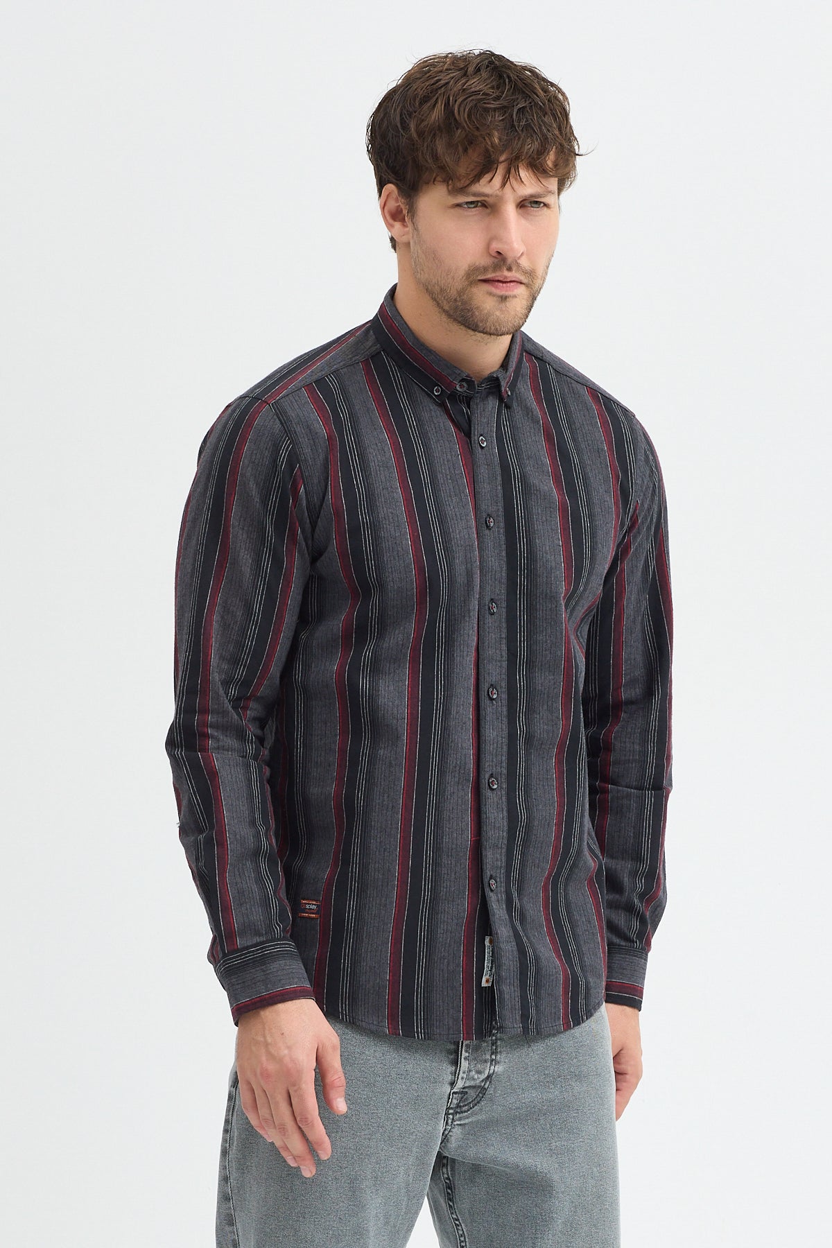 Cosplay Erkek Kalın Çizgili Regular Fit Pamuklu Uzun Kollu Gömlek