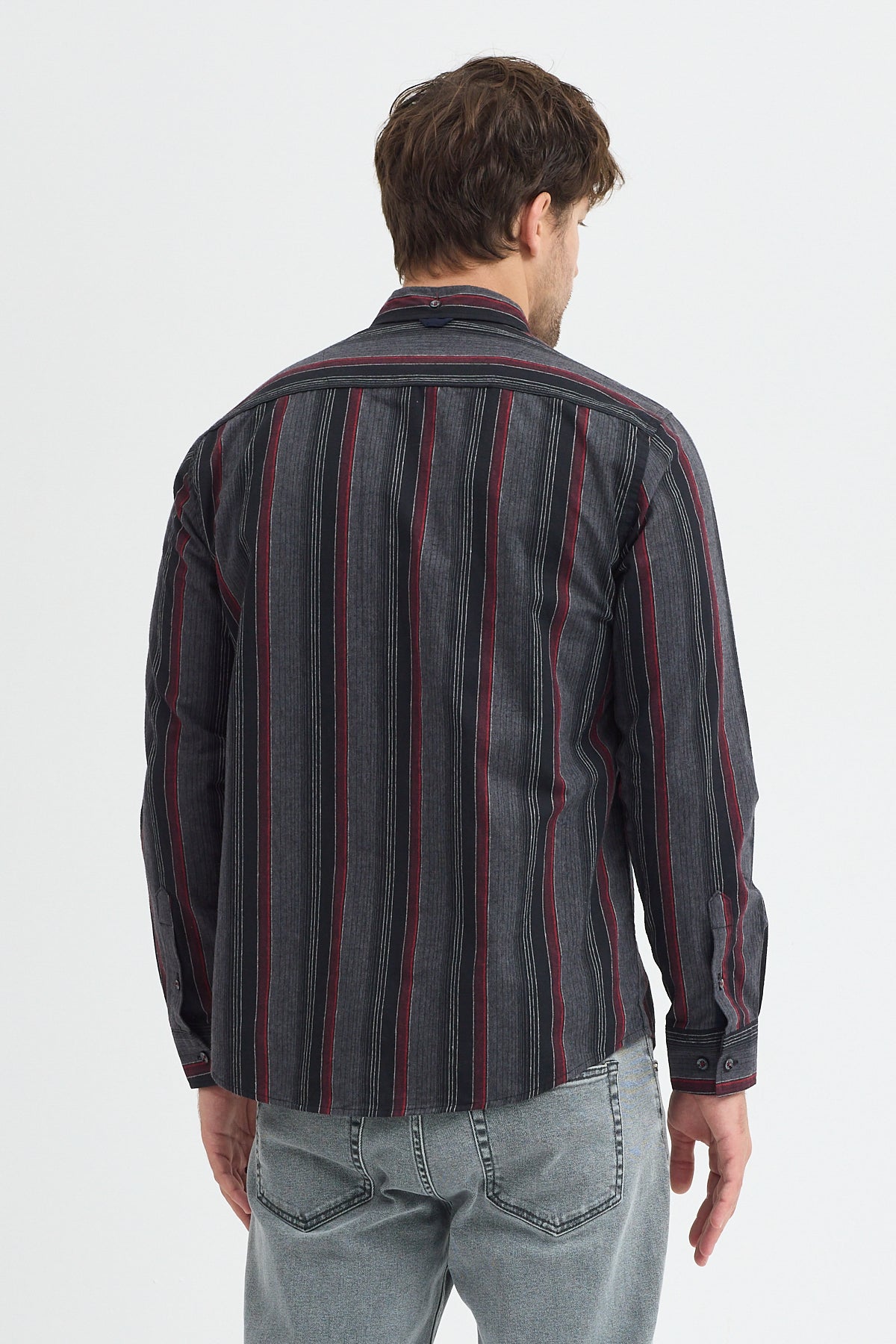 Cosplay Erkek Kalın Çizgili Regular Fit Pamuklu Uzun Kollu Gömlek