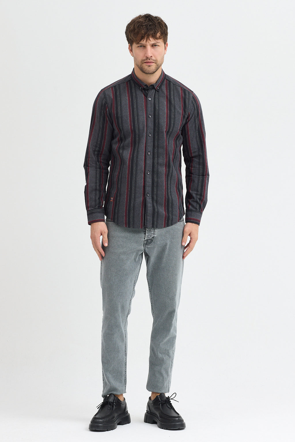 Cosplay Erkek Kalın Çizgili Regular Fit Pamuklu Uzun Kollu Gömlek