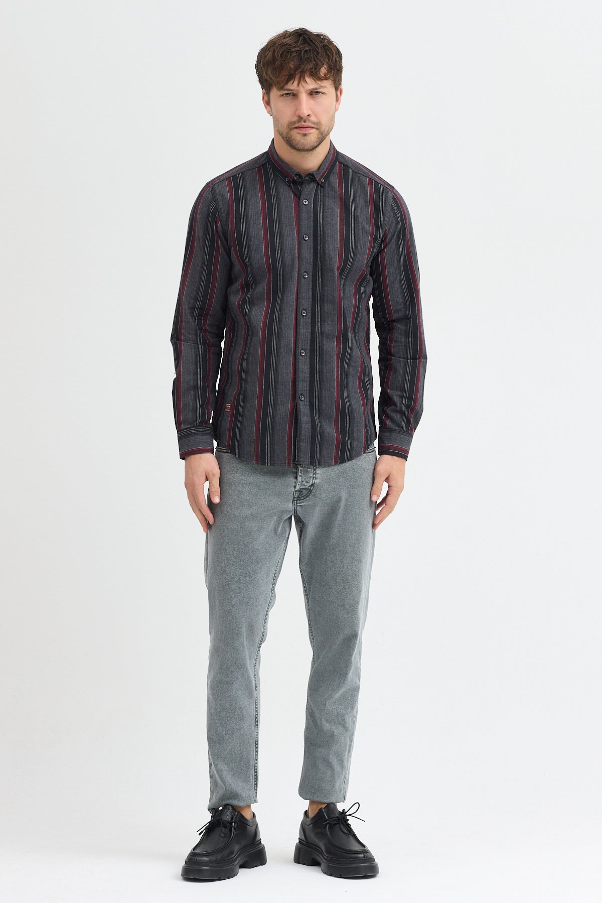 Cosplay Erkek Kalın Çizgili Regular Fit Pamuklu Uzun Kollu Gömlek