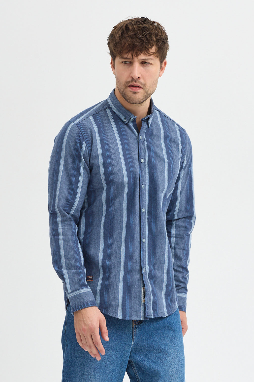 Cosplay Erkek Kalın Çizgili Regular Fit Pamuklu Uzun Kollu Gömlek