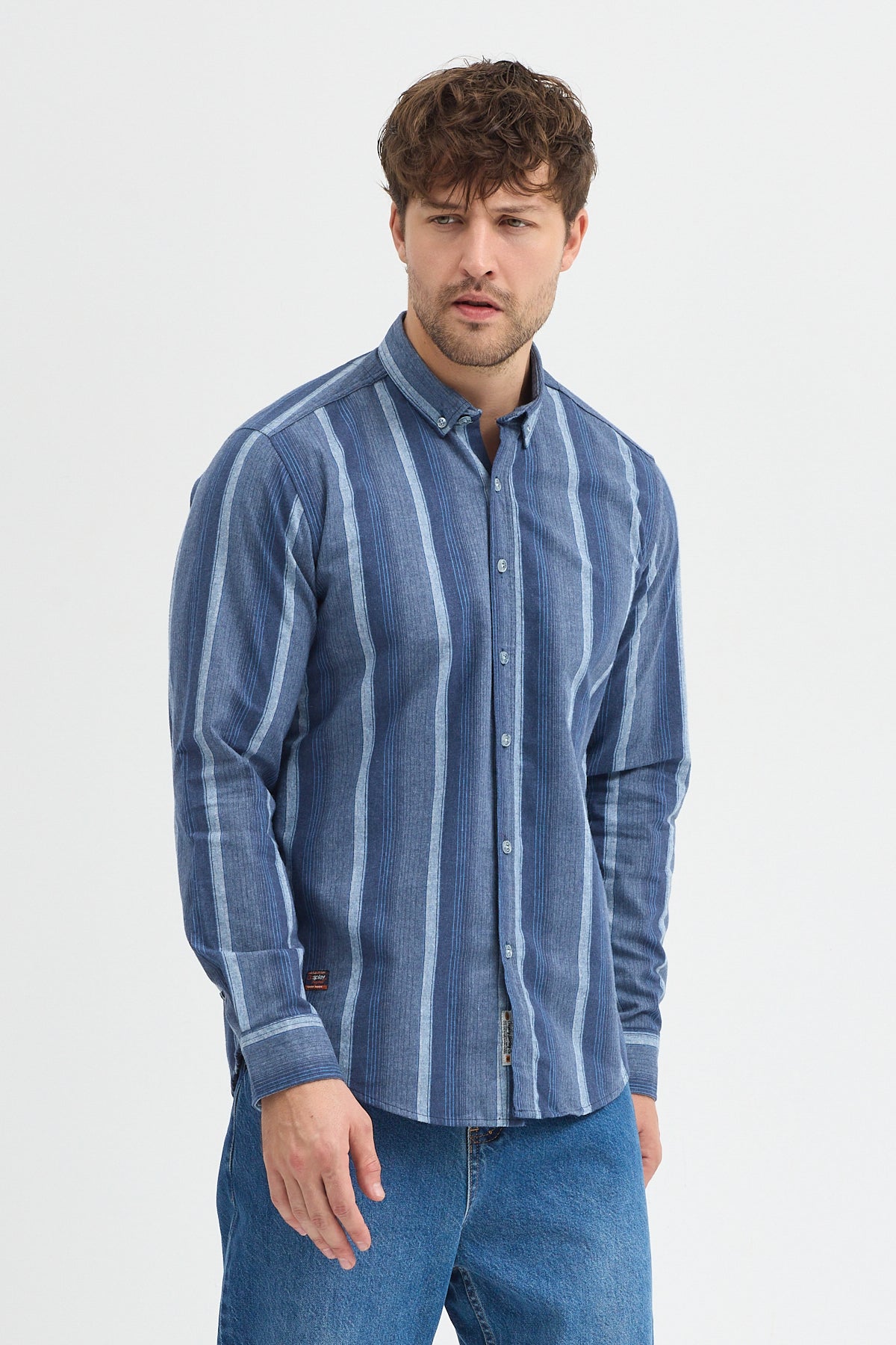 Cosplay Erkek Kalın Çizgili Regular Fit Pamuklu Uzun Kollu Gömlek