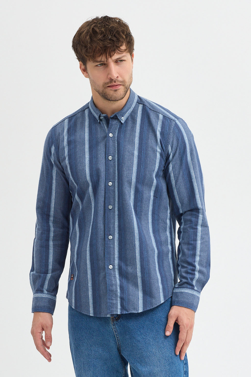 Cosplay Erkek Kalın Çizgili Regular Fit Pamuklu Uzun Kollu Gömlek