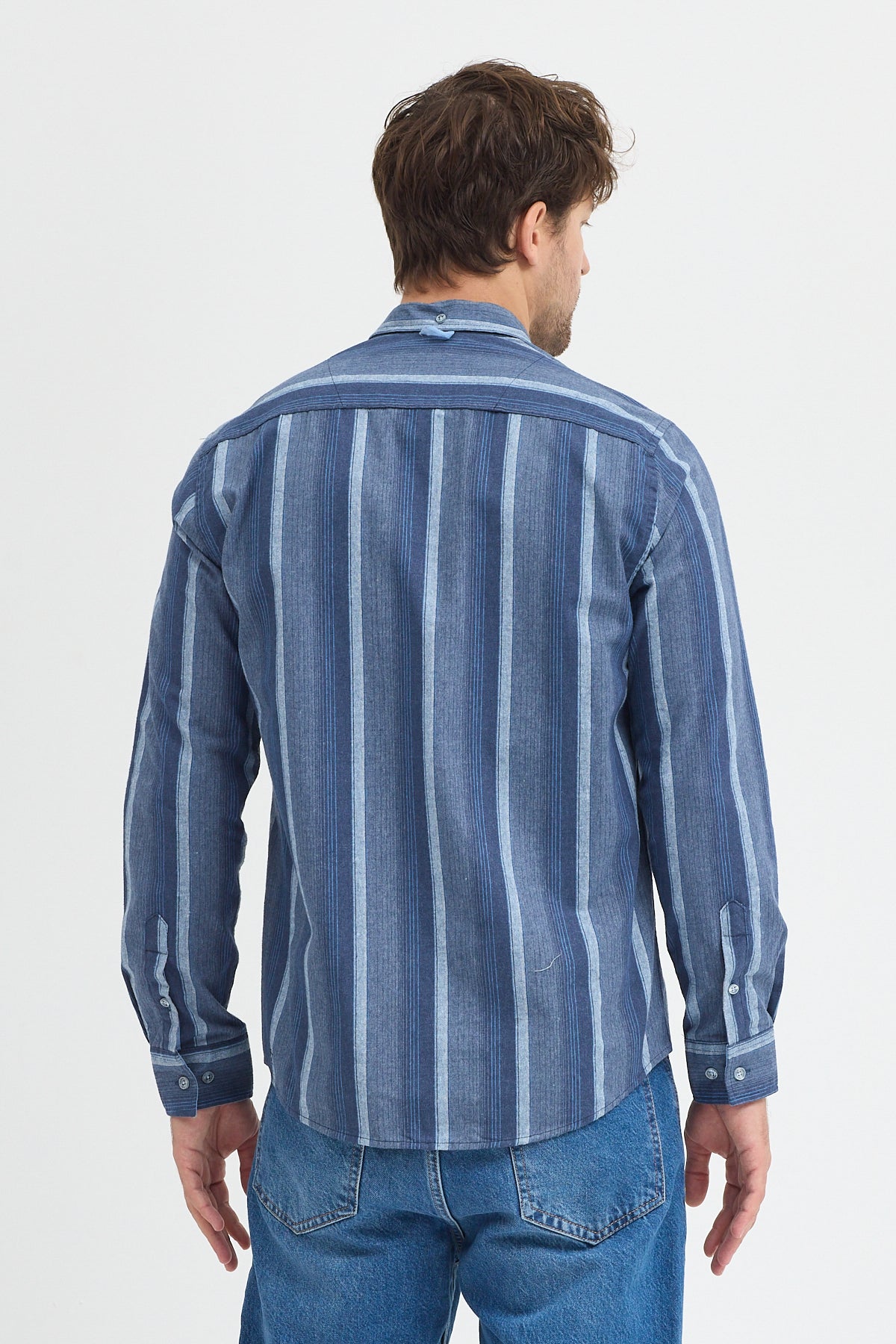 Cosplay Erkek Kalın Çizgili Regular Fit Pamuklu Uzun Kollu Gömlek