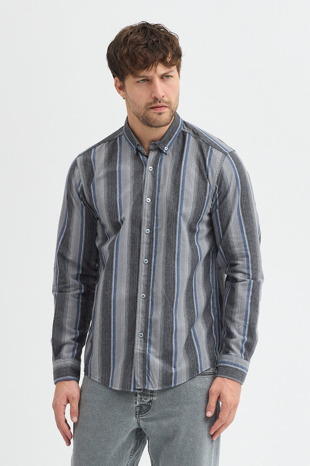 Cosplay Erkek Kalın Çizgili Regular Fit Pamuklu Uzun Kollu Gömlek