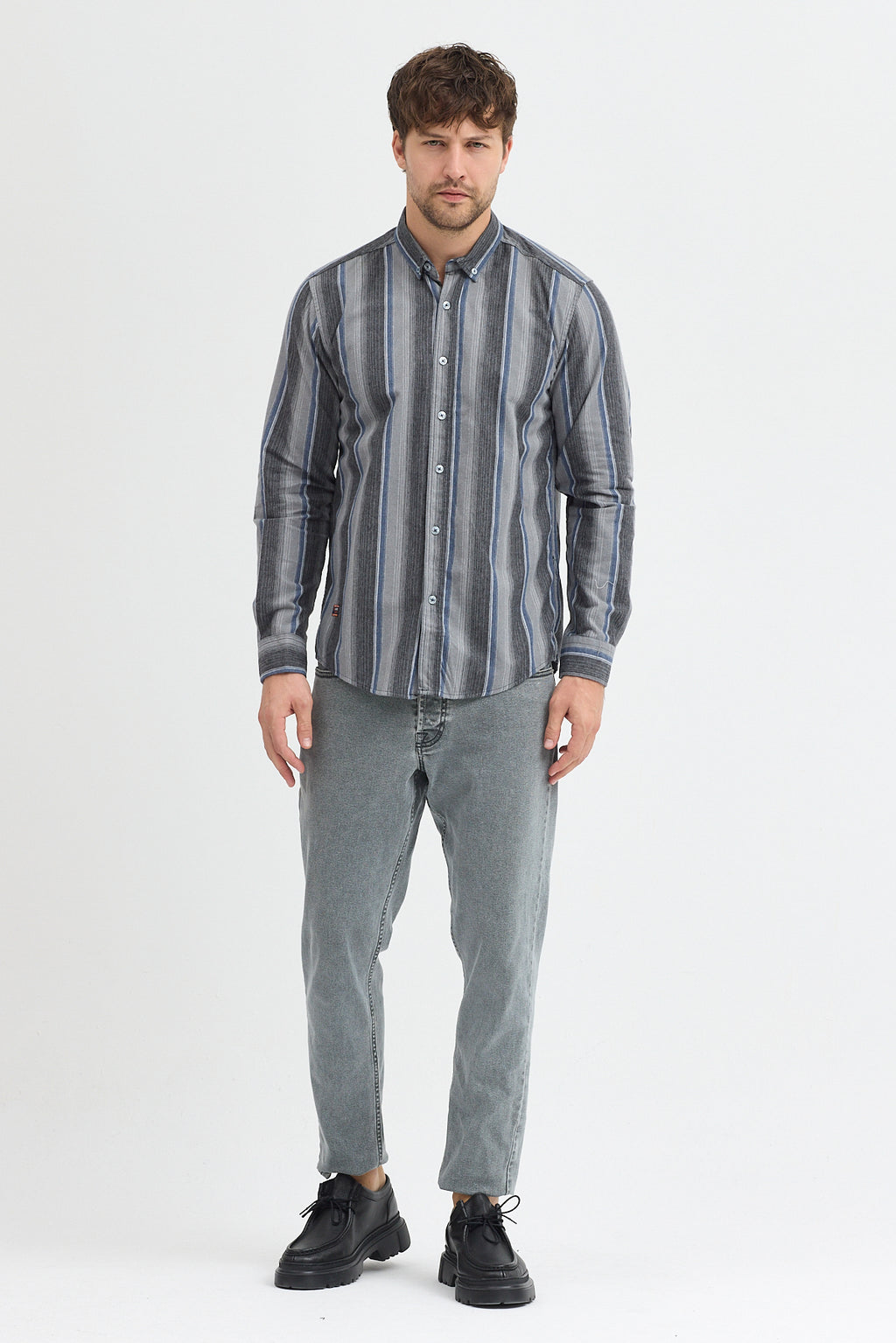 Cosplay Erkek Kalın Çizgili Regular Fit Pamuklu Uzun Kollu Gömlek