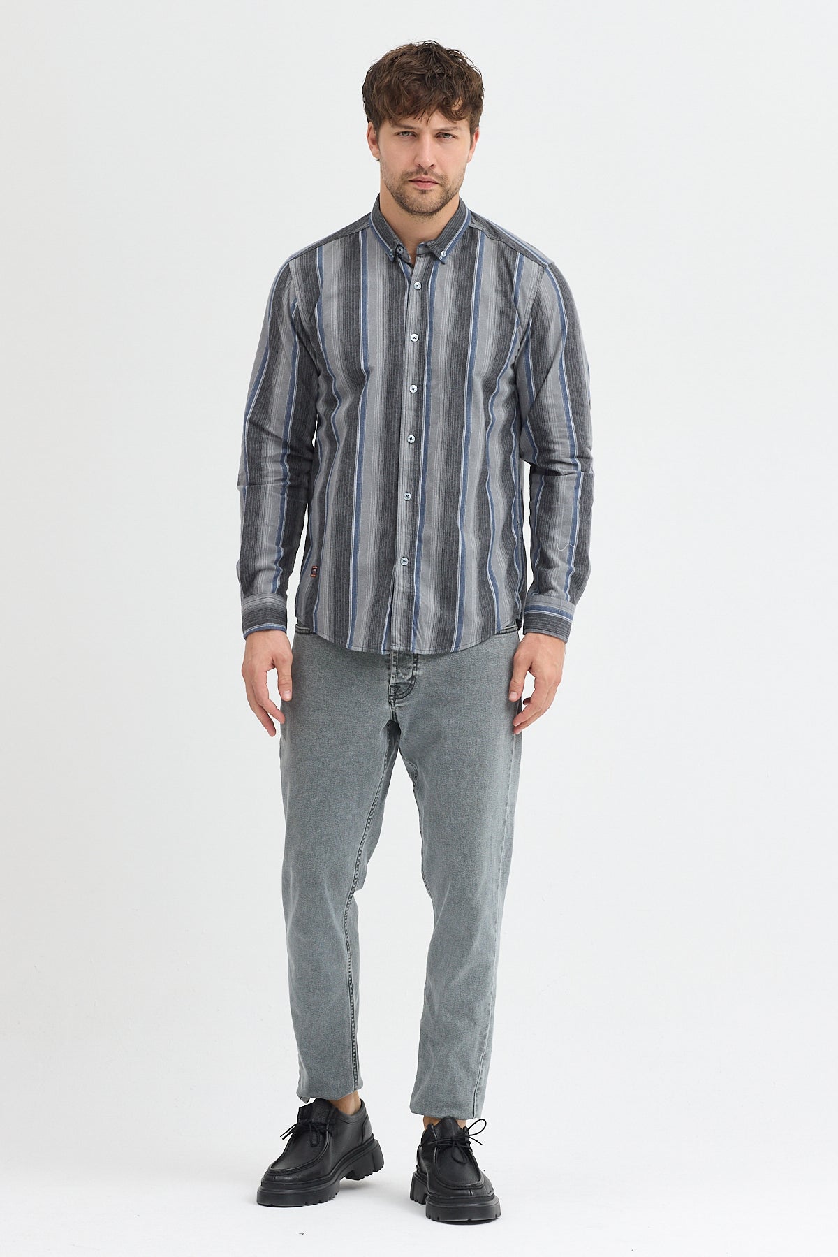 Cosplay Erkek Kalın Çizgili Regular Fit Pamuklu Uzun Kollu Gömlek