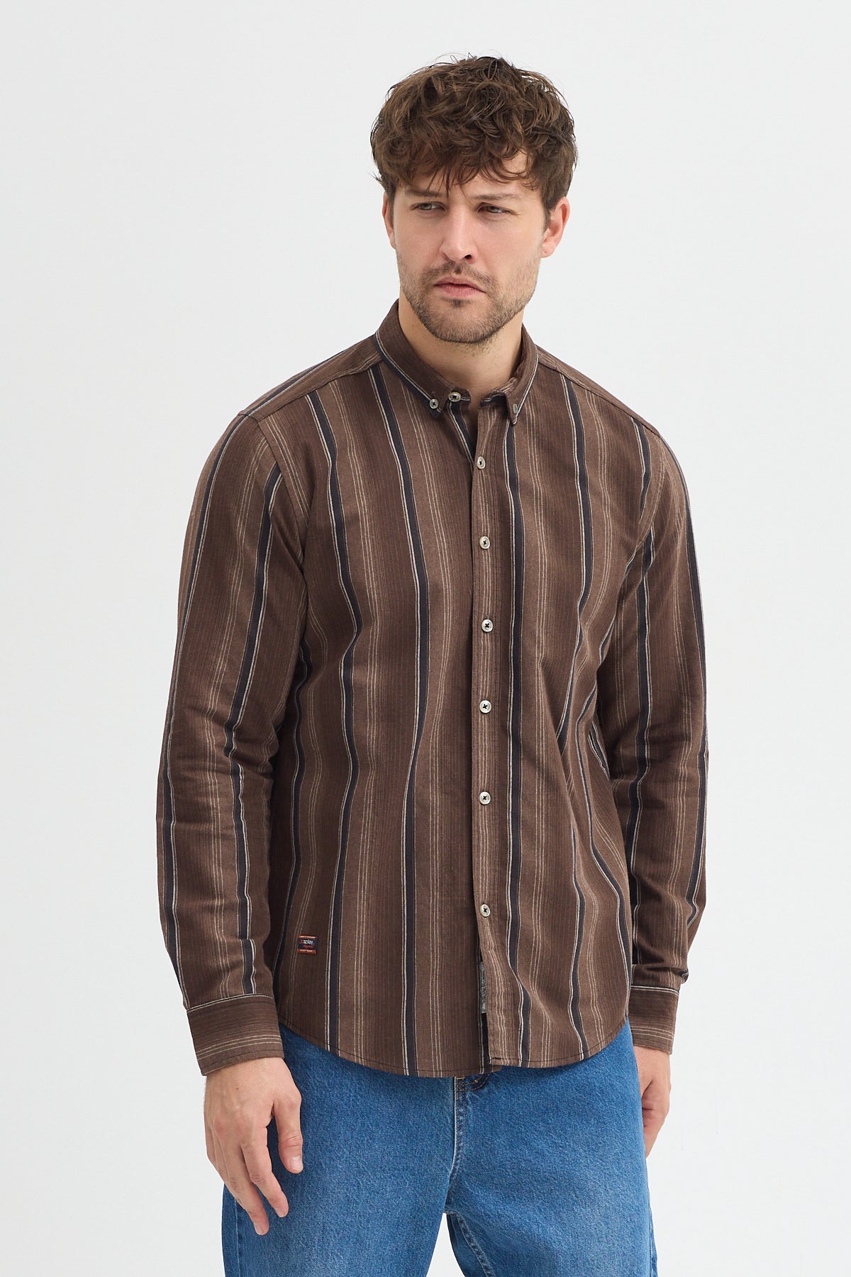 Cosplay Erkek Kalın Çizgili Regular Fit Pamuklu Uzun Kollu Gömlek