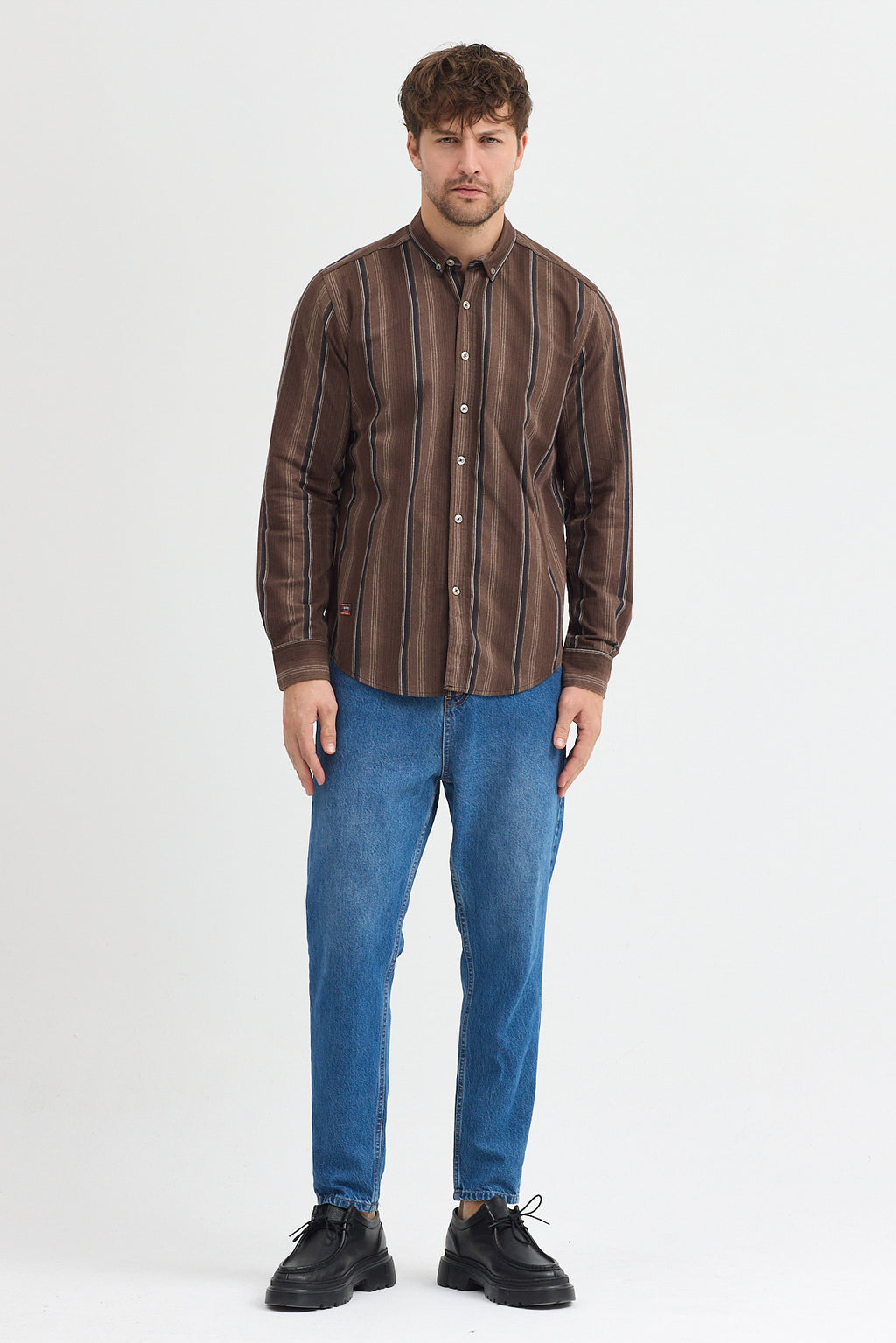 Cosplay Erkek Kalın Çizgili Regular Fit Pamuklu Uzun Kollu Gömlek