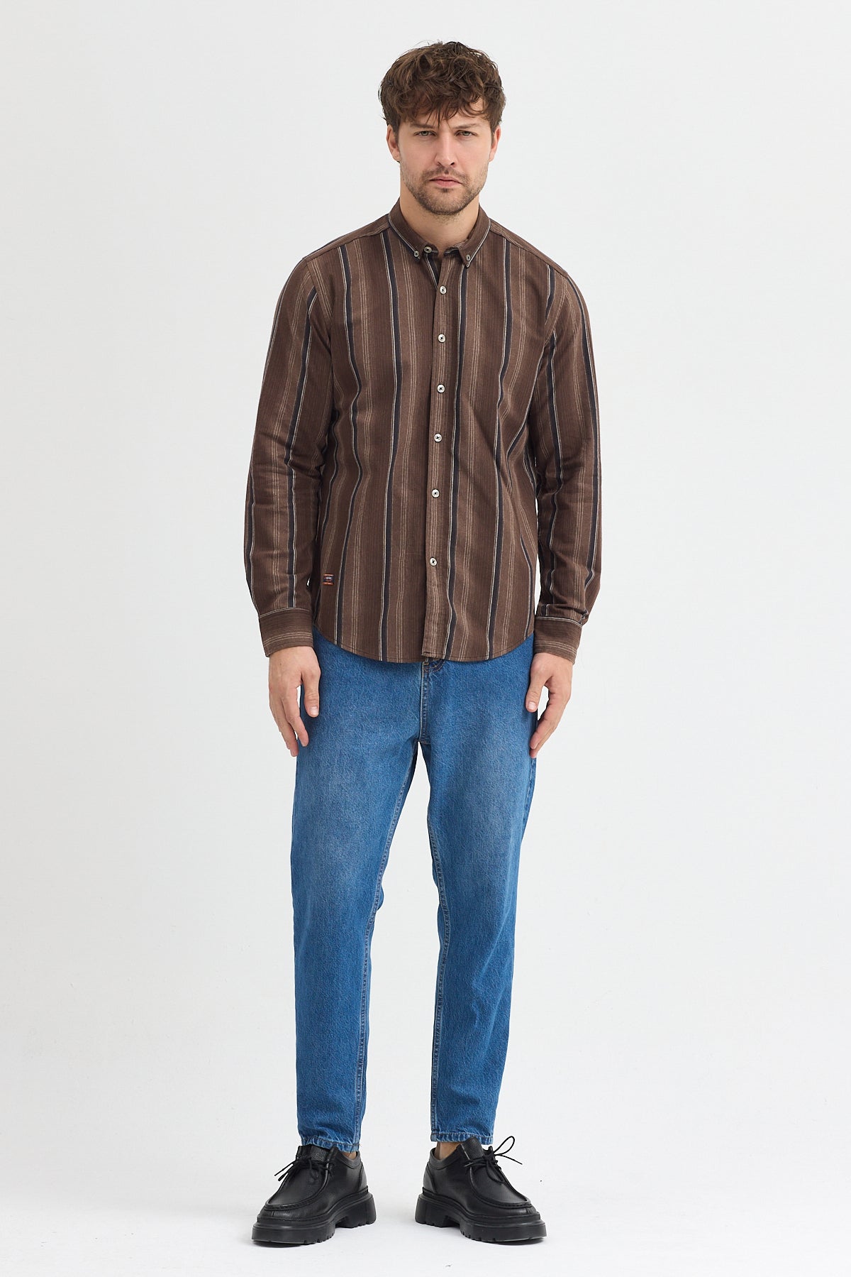 Cosplay Erkek Kalın Çizgili Regular Fit Pamuklu Uzun Kollu Gömlek