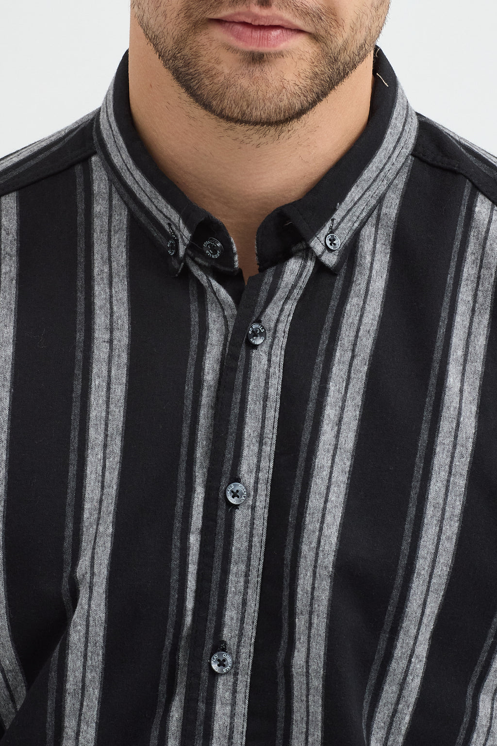 %65 Pamuk Melanj Çizgili Regular Fit Uzun Kollu Erkek Gömlek Düğmeli Yaka