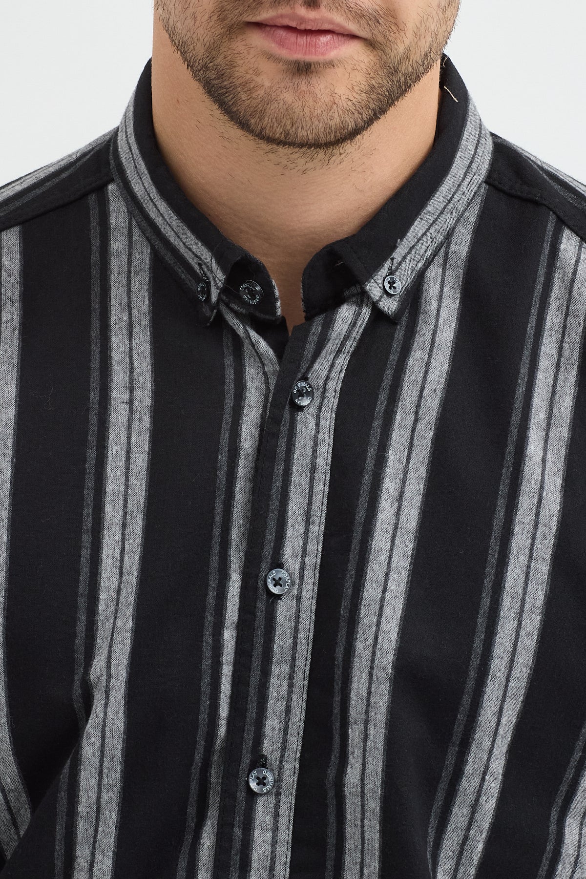 %65 Pamuk Melanj Çizgili Regular Fit Uzun Kollu Erkek Gömlek Düğmeli Yaka