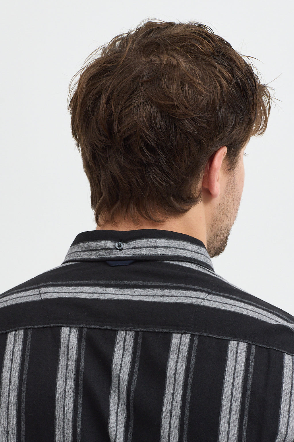 %65 Pamuk Melanj Çizgili Regular Fit Uzun Kollu Erkek Gömlek Düğmeli Yaka