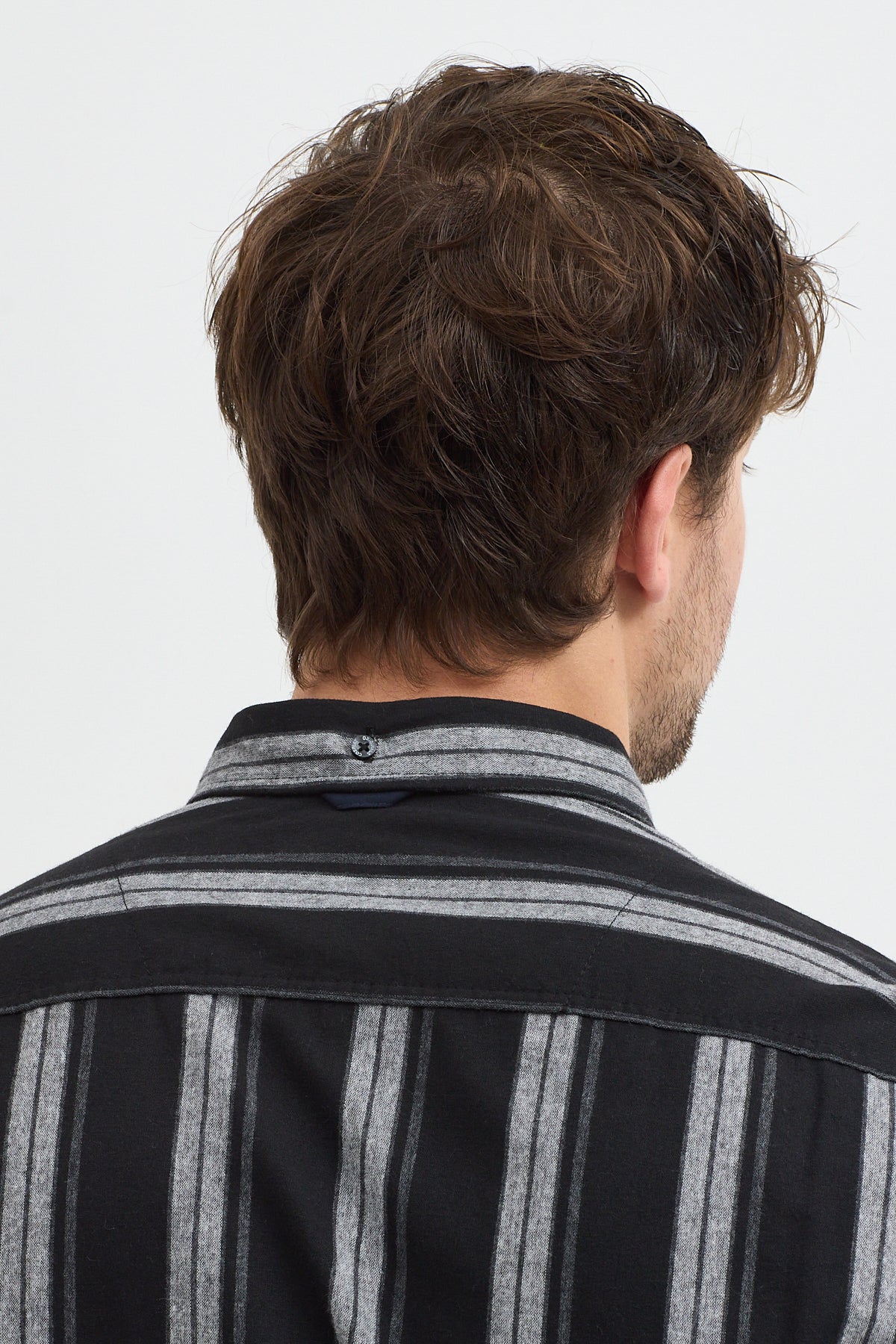%65 Pamuk Melanj Çizgili Regular Fit Uzun Kollu Erkek Gömlek Düğmeli Yaka