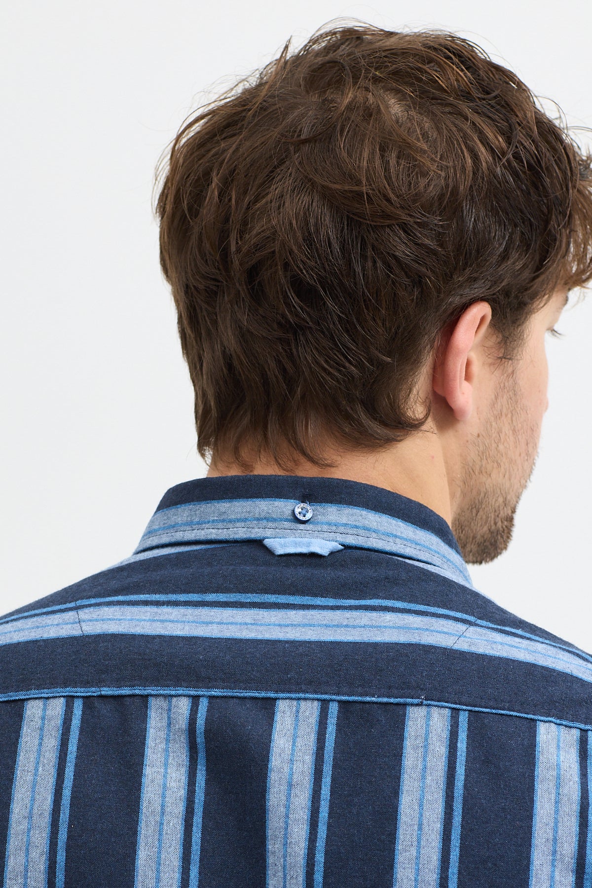 %65 Pamuk Melanj Çizgili Regular Fit Uzun Kollu Erkek Gömlek Düğmeli Yaka