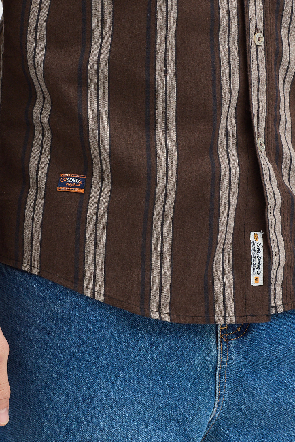 %65 Pamuk Melanj Çizgili Regular Fit Uzun Kollu Erkek Gömlek Düğmeli Yaka