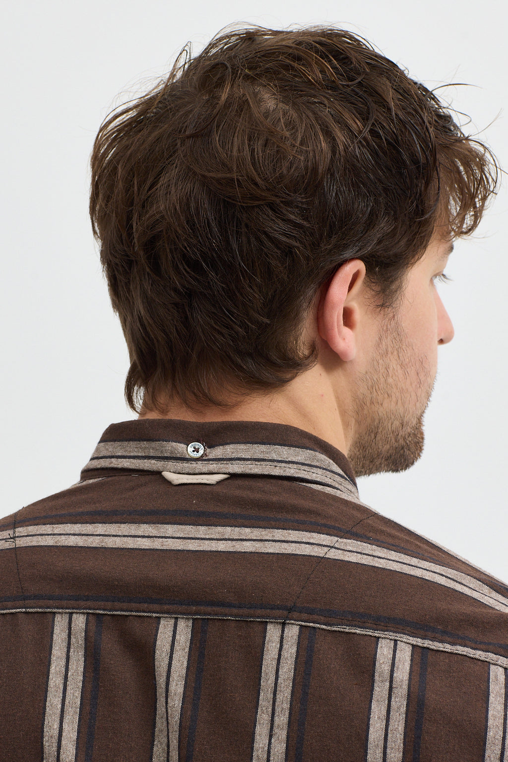 %65 Pamuk Melanj Çizgili Regular Fit Uzun Kollu Erkek Gömlek Düğmeli Yaka