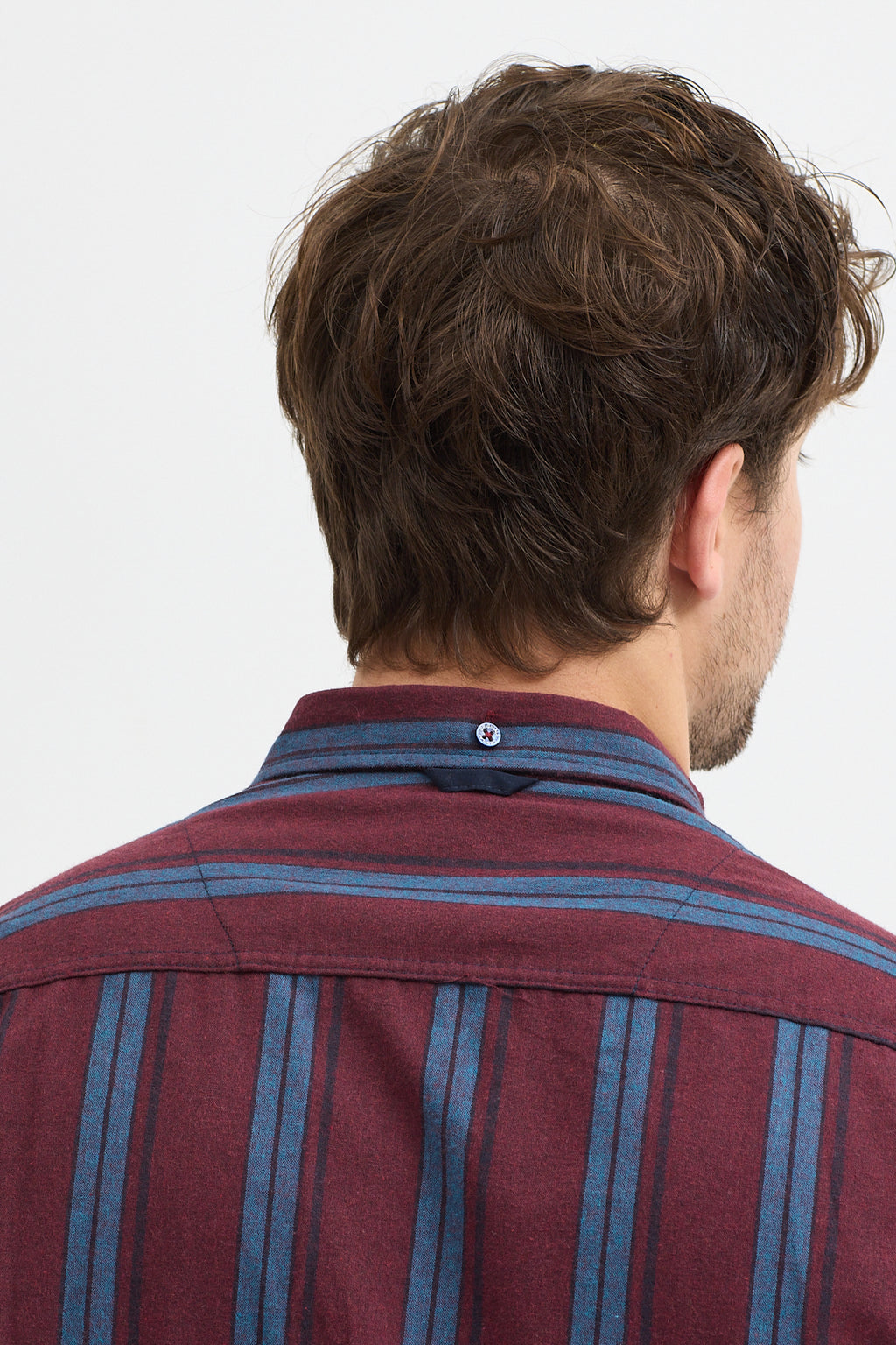 %65 Pamuk Melanj Çizgili Regular Fit Uzun Kollu Erkek Gömlek Düğmeli Yaka