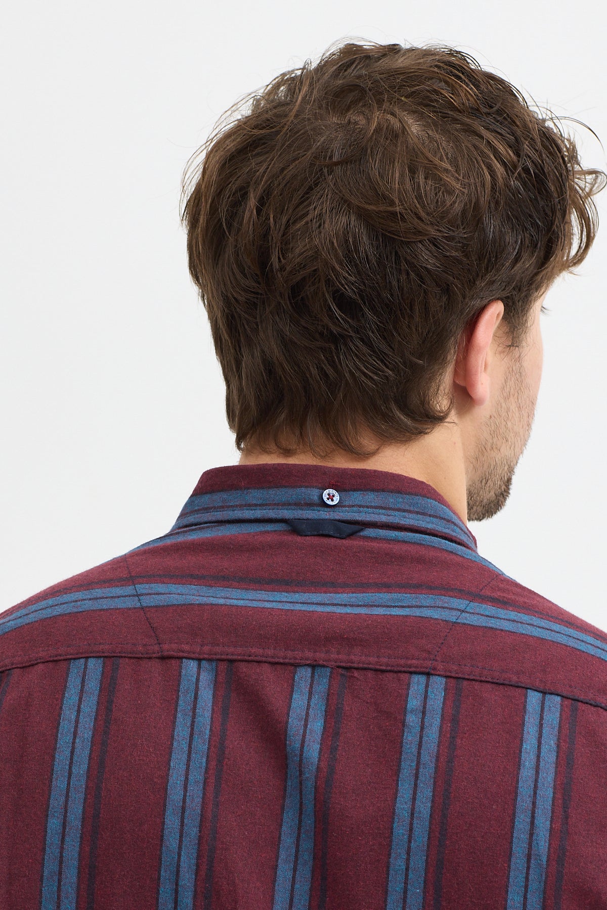 %65 Pamuk Melanj Çizgili Regular Fit Uzun Kollu Erkek Gömlek Düğmeli Yaka