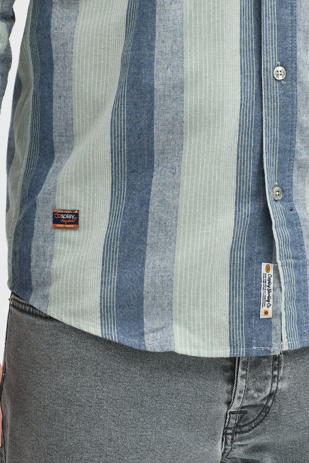 Regular Fit Pamuk Karışımlı Melanj Çizgili Düğmeli Yaka Erkek Gömlek