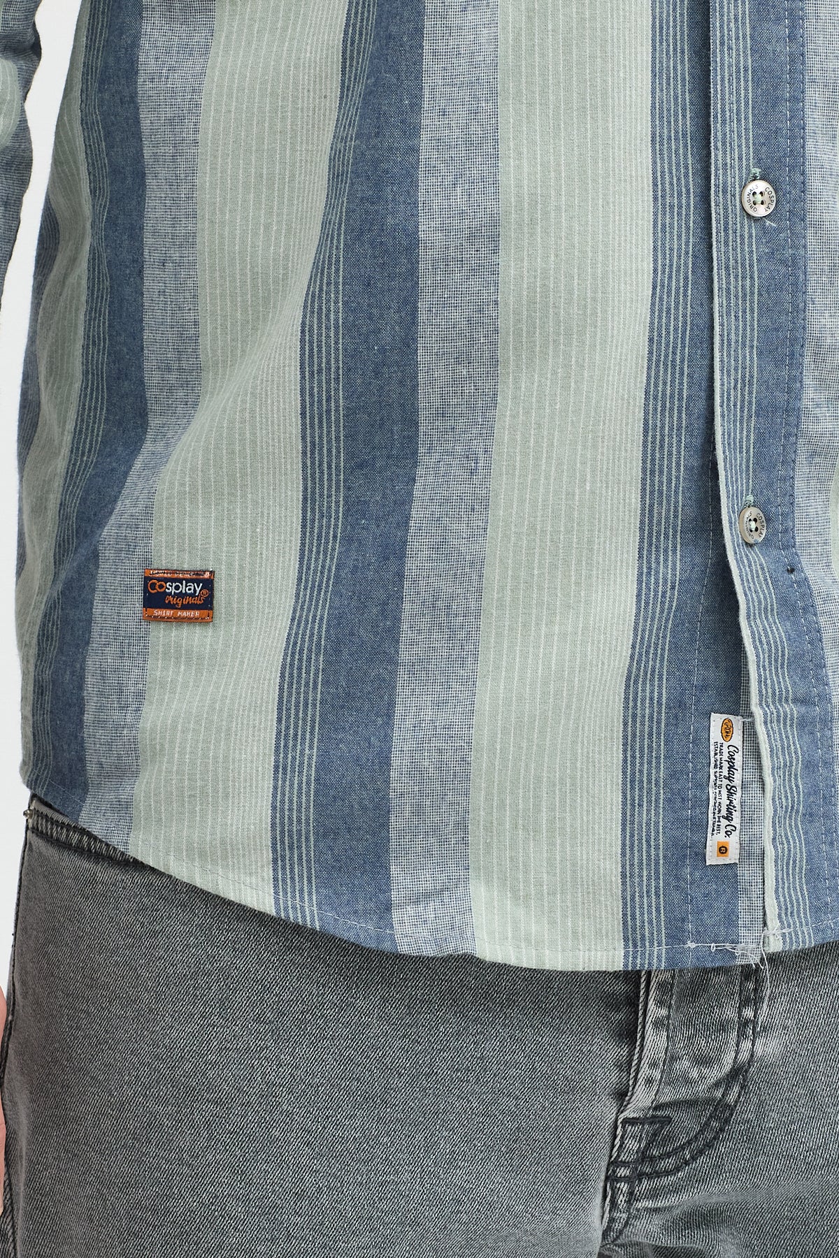 Regular Fit Pamuk Karışımlı Melanj Çizgili Düğmeli Yaka Erkek Gömlek