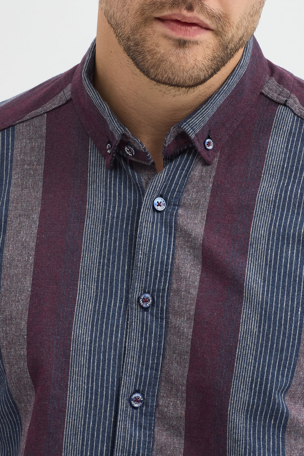 Regular Fit Pamuk Karışımlı Melanj Çizgili Düğmeli Yaka Erkek Gömlek