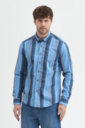 Regular Fit Pamuk Karışımlı Melanj Çizgili Düğmeli Yaka Erkek Gömlek