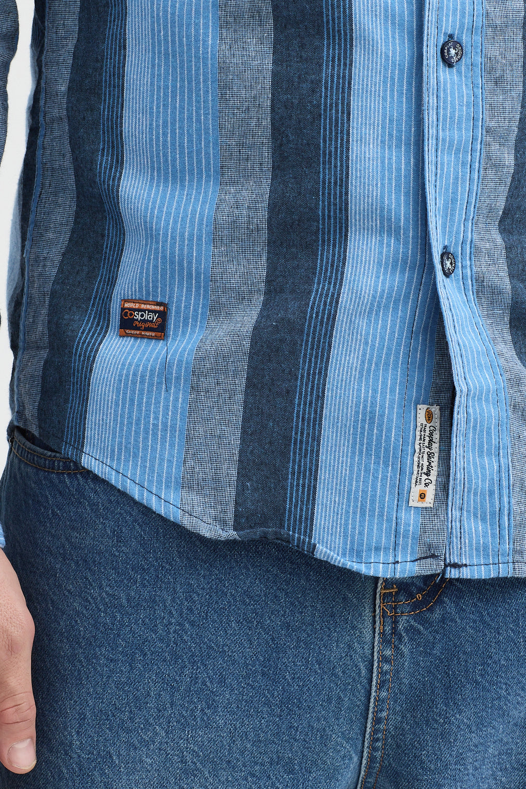 Regular Fit Pamuk Karışımlı Melanj Çizgili Düğmeli Yaka Erkek Gömlek