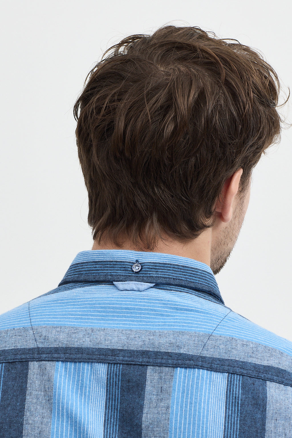 Regular Fit Pamuk Karışımlı Melanj Çizgili Düğmeli Yaka Erkek Gömlek