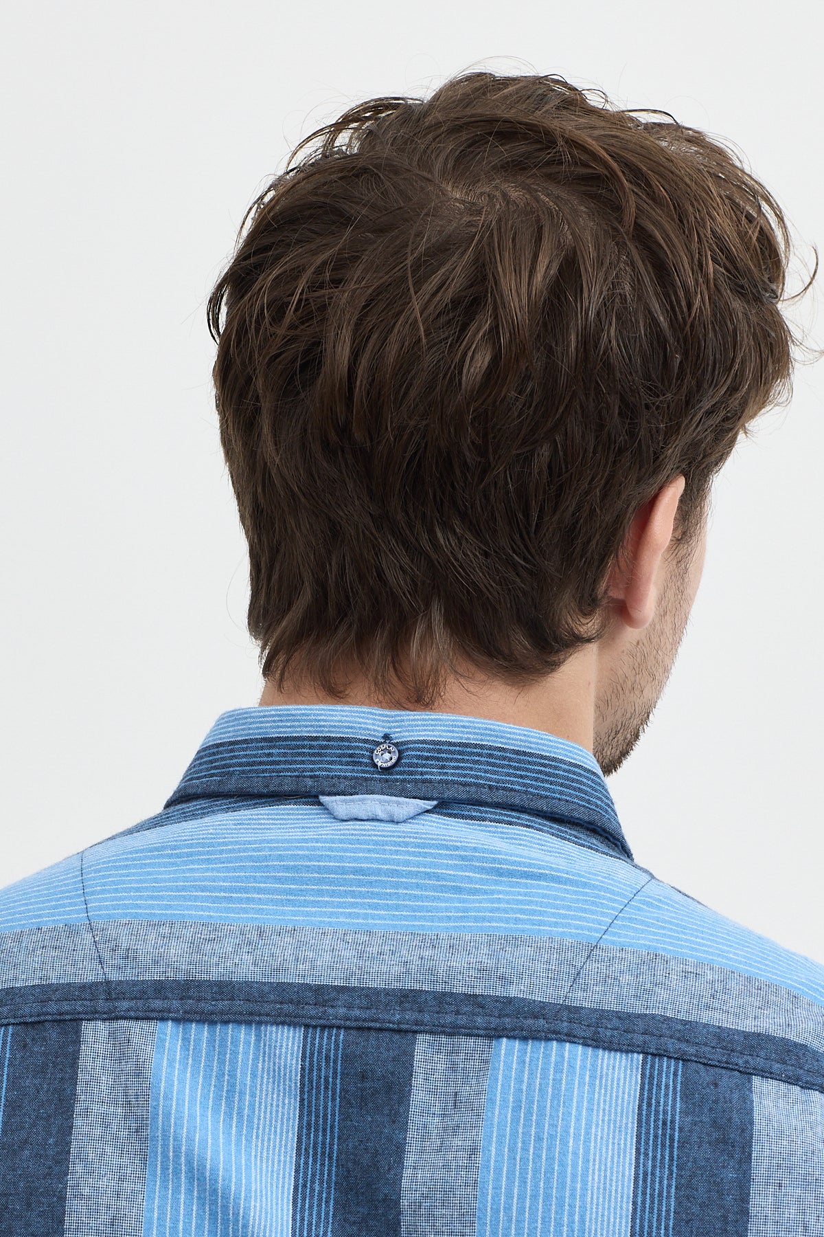 Regular Fit Pamuk Karışımlı Melanj Çizgili Düğmeli Yaka Erkek Gömlek