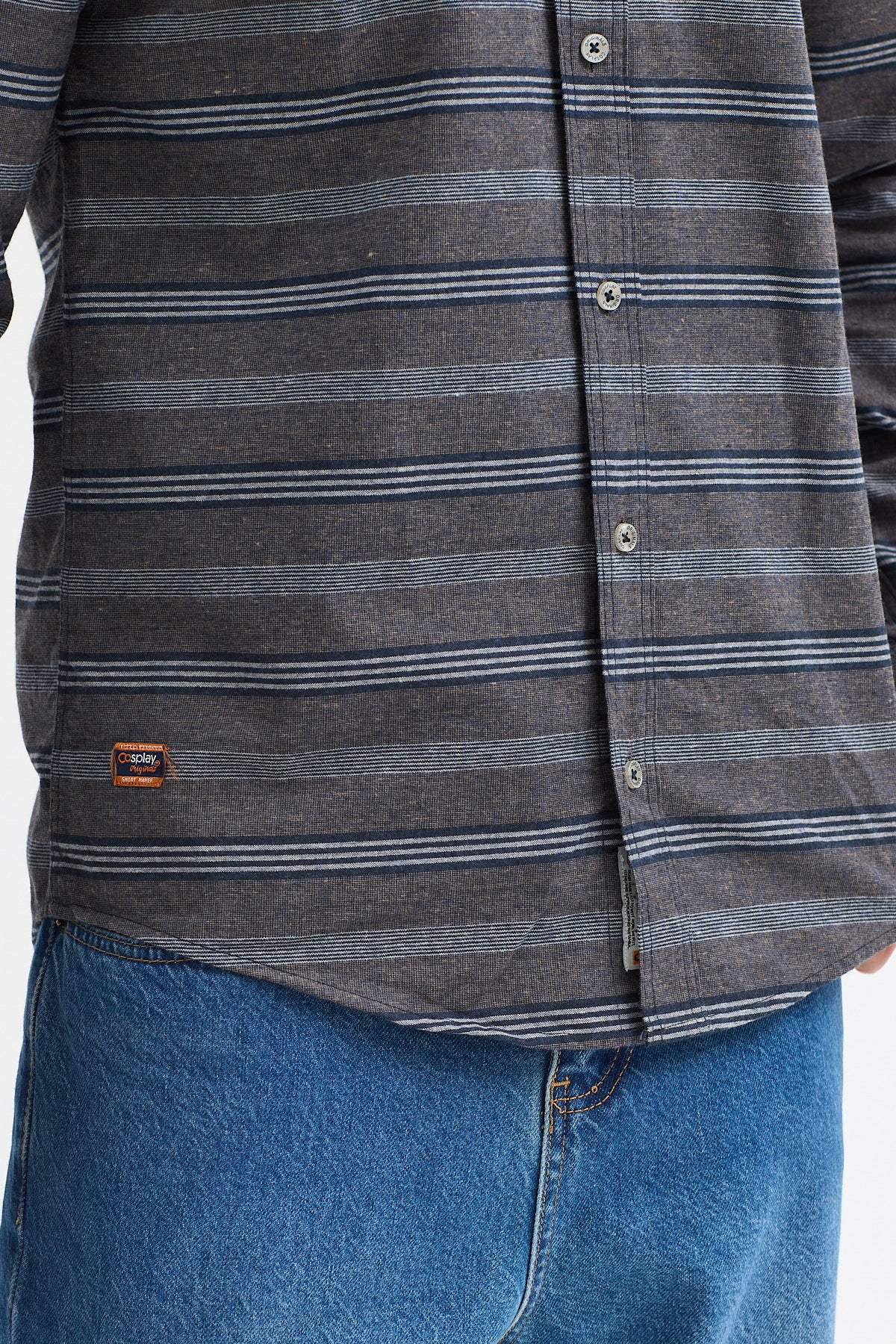 Regular Fit Pamuk Karışımlı Melanj Yatay Çizgili Düğmeli Yaka Gömlek