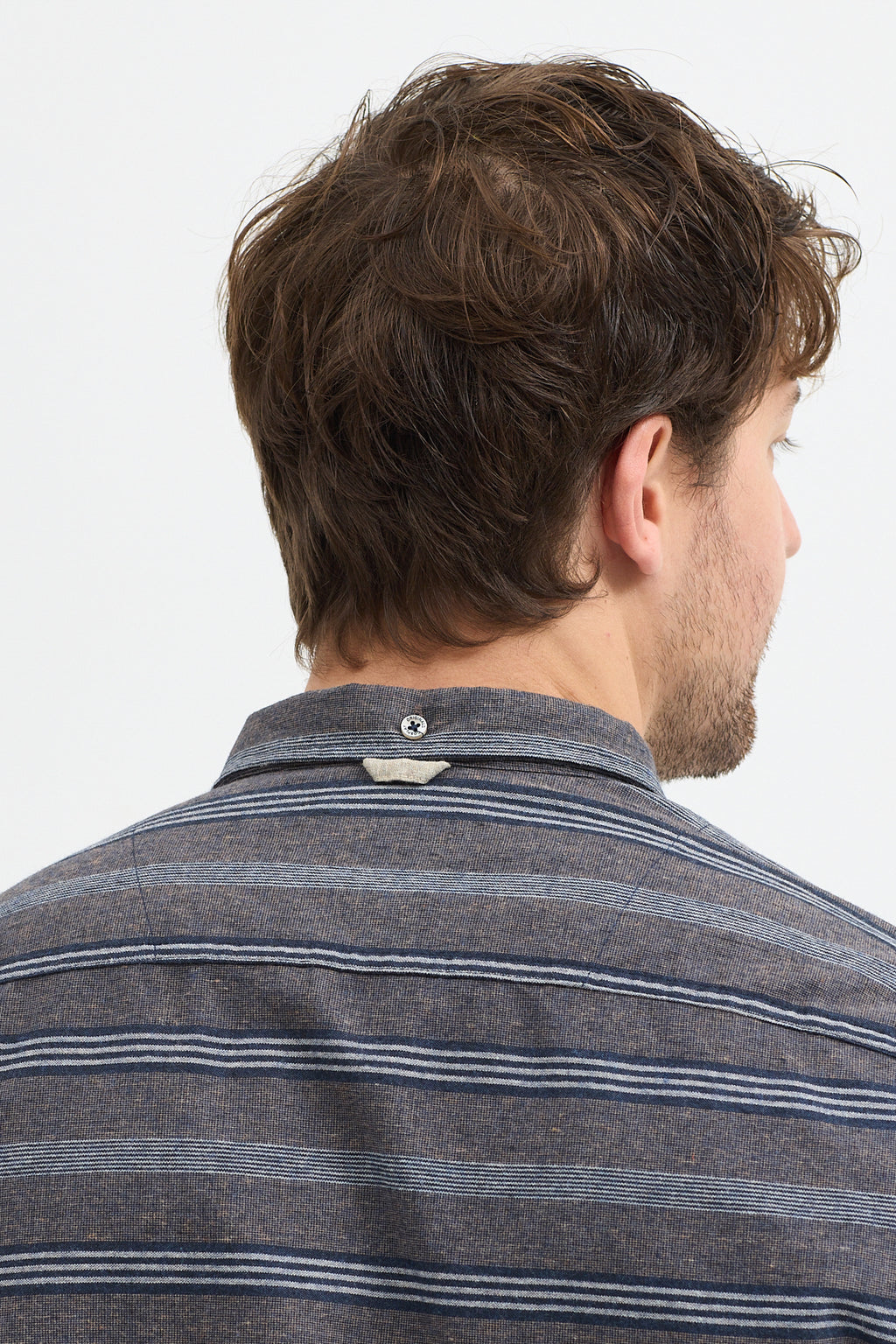Regular Fit Pamuk Karışımlı Melanj Yatay Çizgili Düğmeli Yaka Gömlek