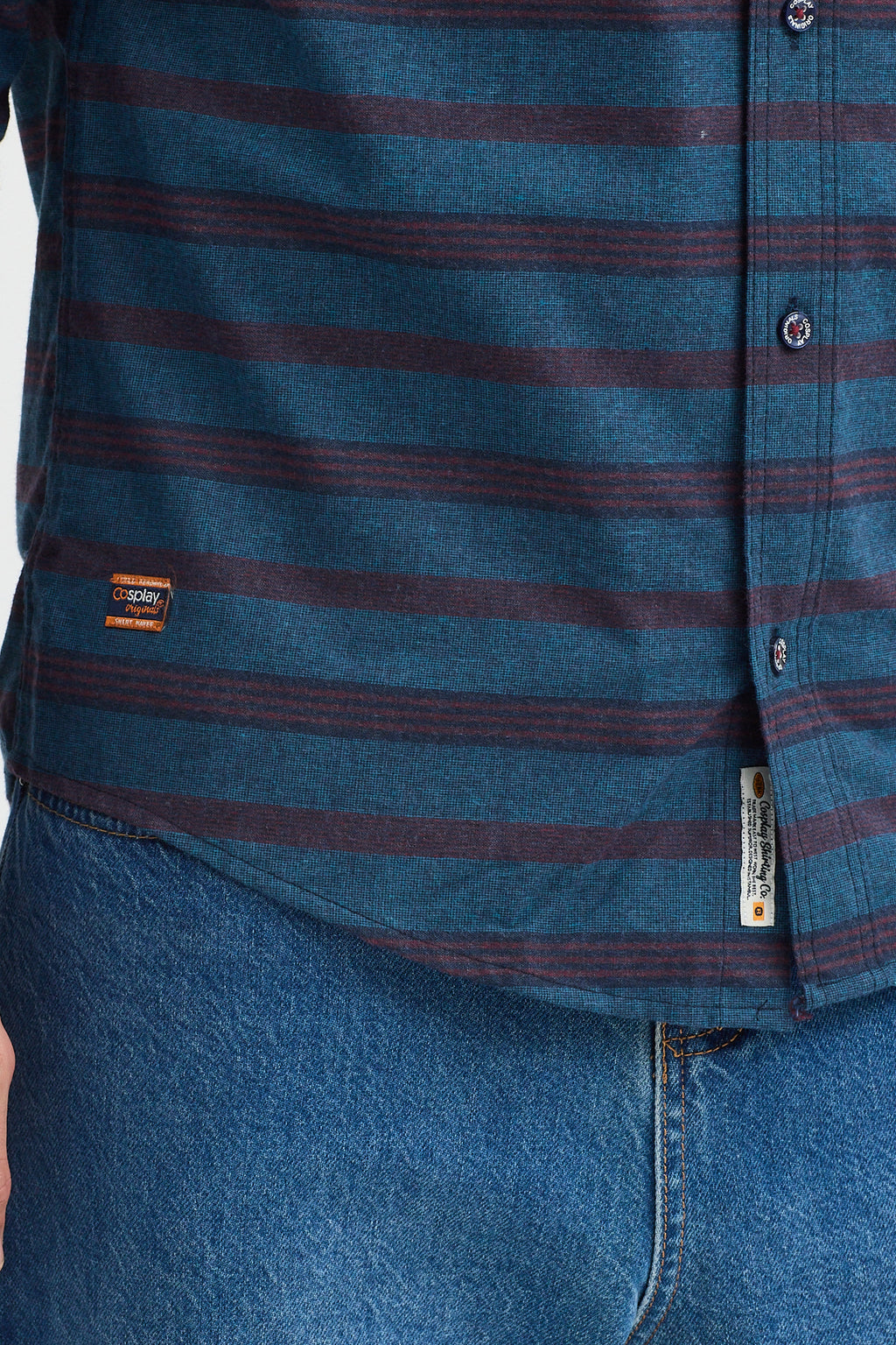 Regular Fit Pamuk Karışımlı Melanj Yatay Çizgili Düğmeli Yaka Gömlek