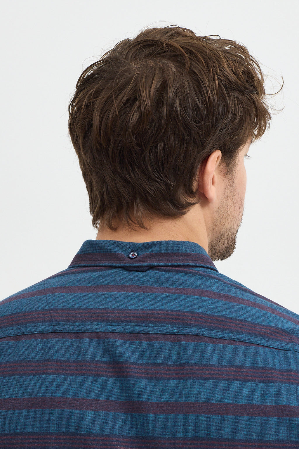 Regular Fit Pamuk Karışımlı Melanj Yatay Çizgili Düğmeli Yaka Gömlek