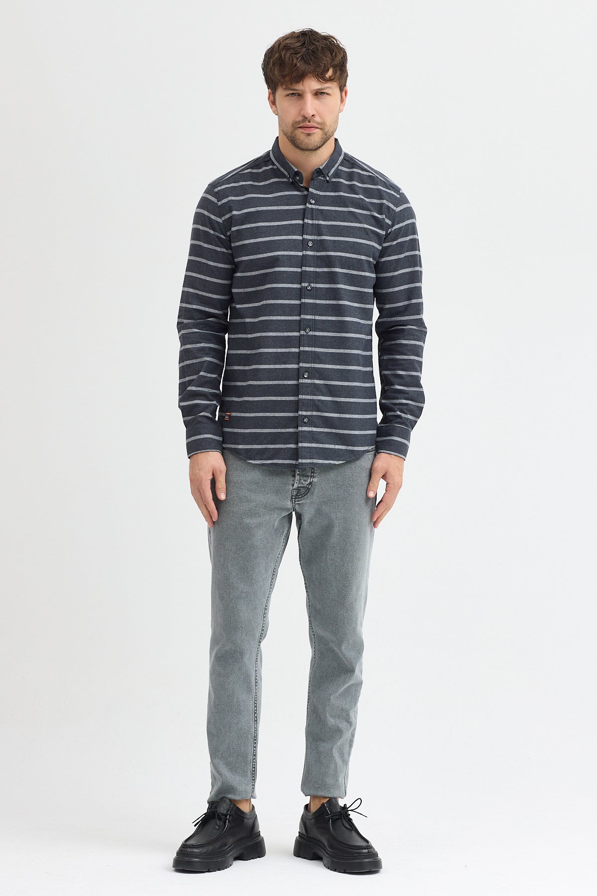 Kaşmir Karışımlı Dikey Çizgili Regular Fit Uzun Kollu Erkek Gömlek