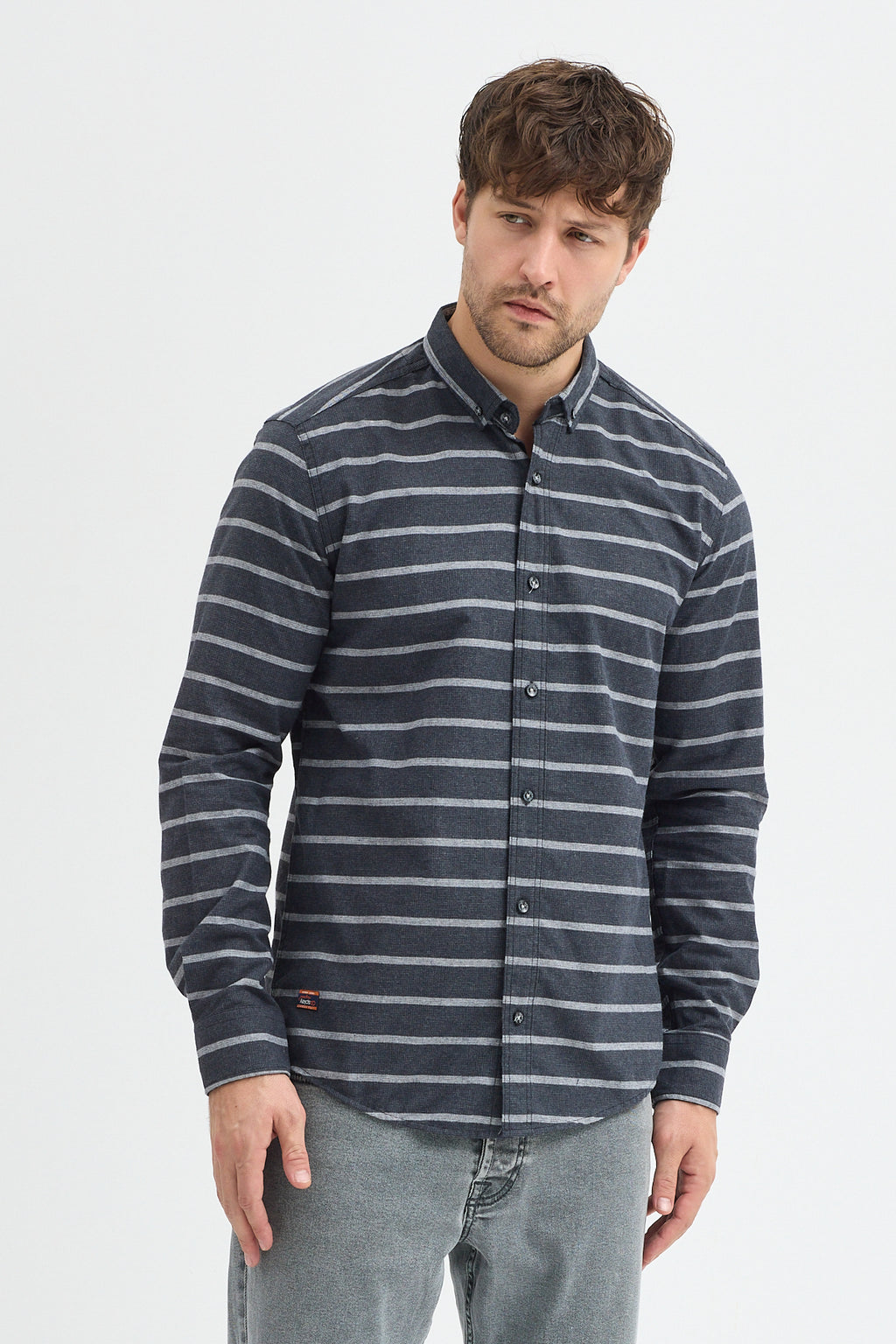 Kaşmir Karışımlı Dikey Çizgili Regular Fit Uzun Kollu Erkek Gömlek