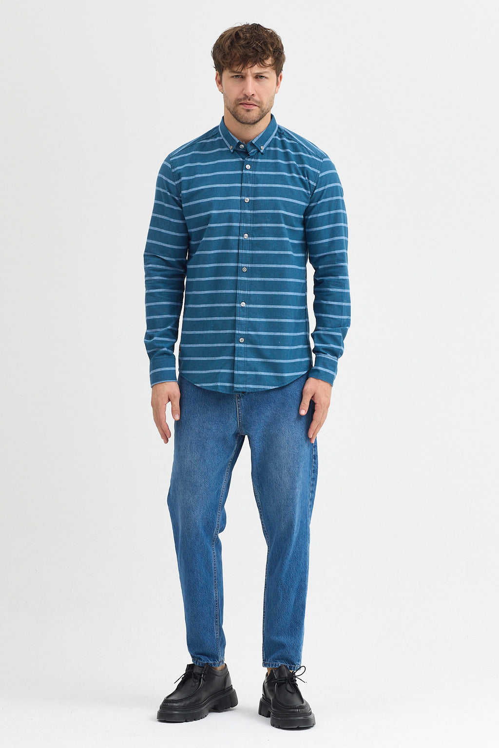 Kaşmir Karışımlı Dikey Çizgili Regular Fit Uzun Kollu Erkek Gömlek