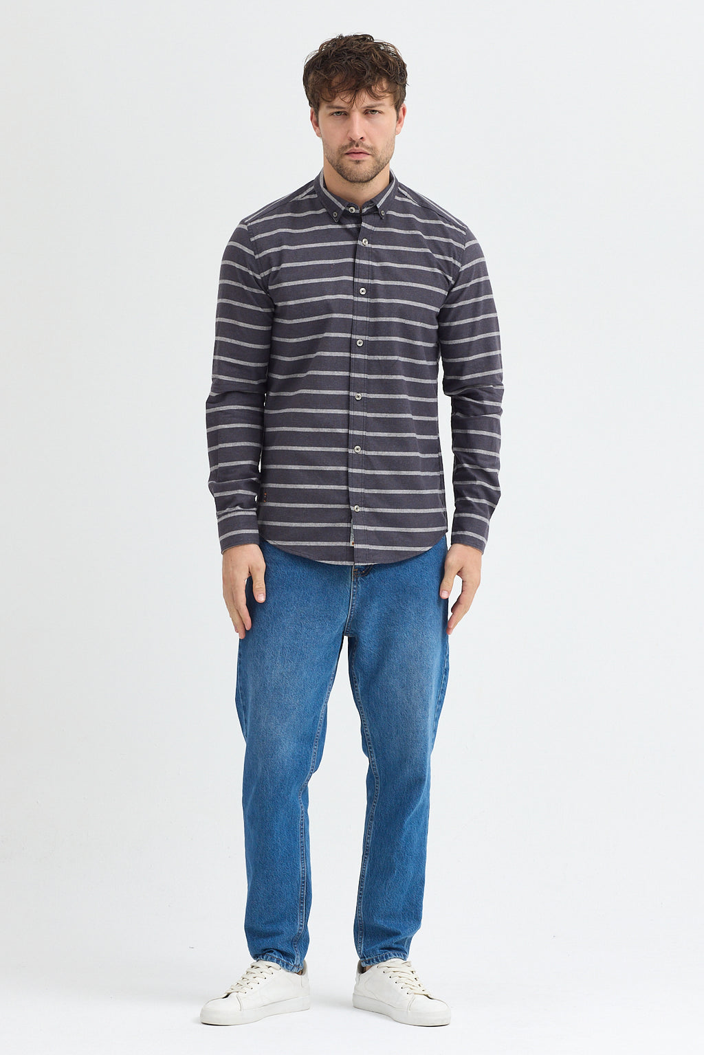 Kaşmir Karışımlı Dikey Çizgili Regular Fit Uzun Kollu Erkek Gömlek