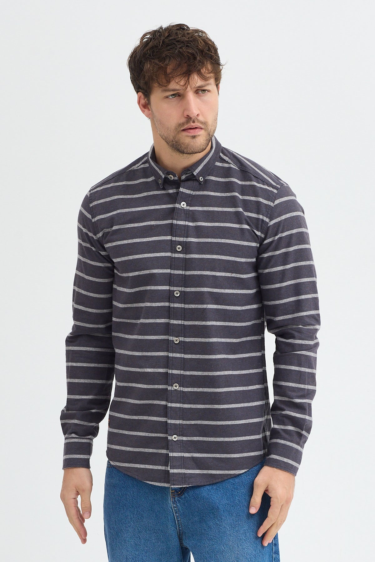 Kaşmir Karışımlı Dikey Çizgili Regular Fit Uzun Kollu Erkek Gömlek