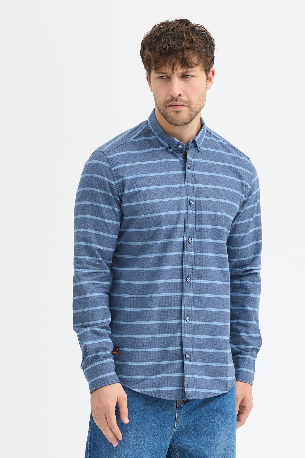 Kaşmir Karışımlı Dikey Çizgili Regular Fit Uzun Kollu Erkek Gömlek