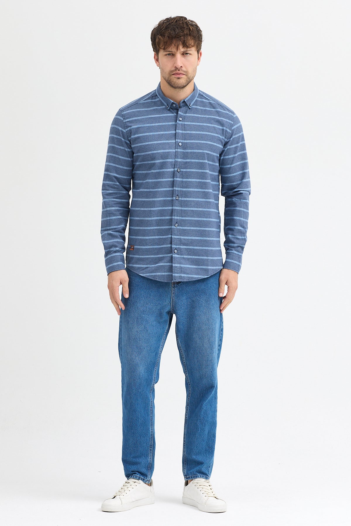 Kaşmir Karışımlı Dikey Çizgili Regular Fit Uzun Kollu Erkek Gömlek
