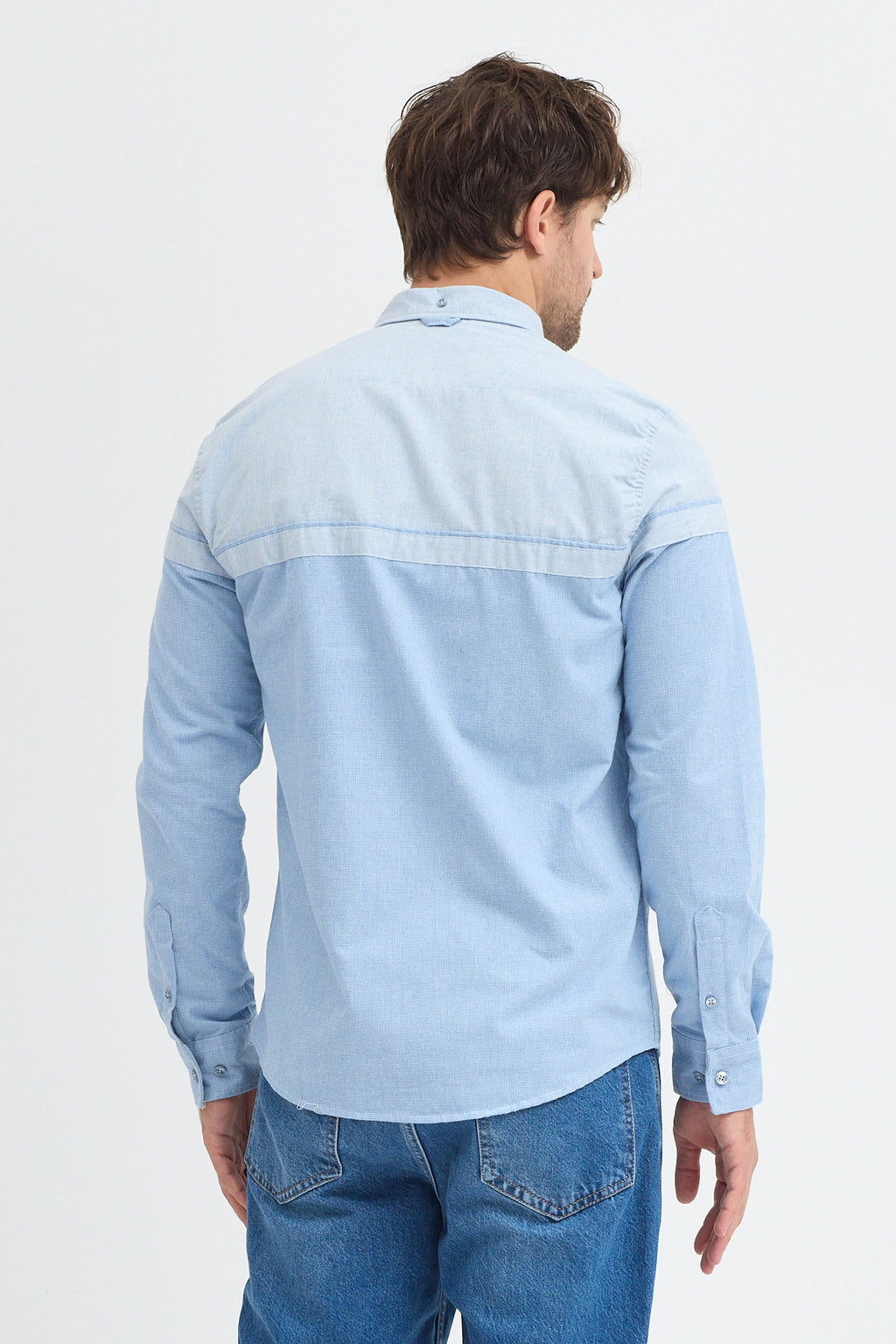 Premium Slim Fit Yün Karışımlı Kontrast Parçalı Uzun Kollu Gömlek